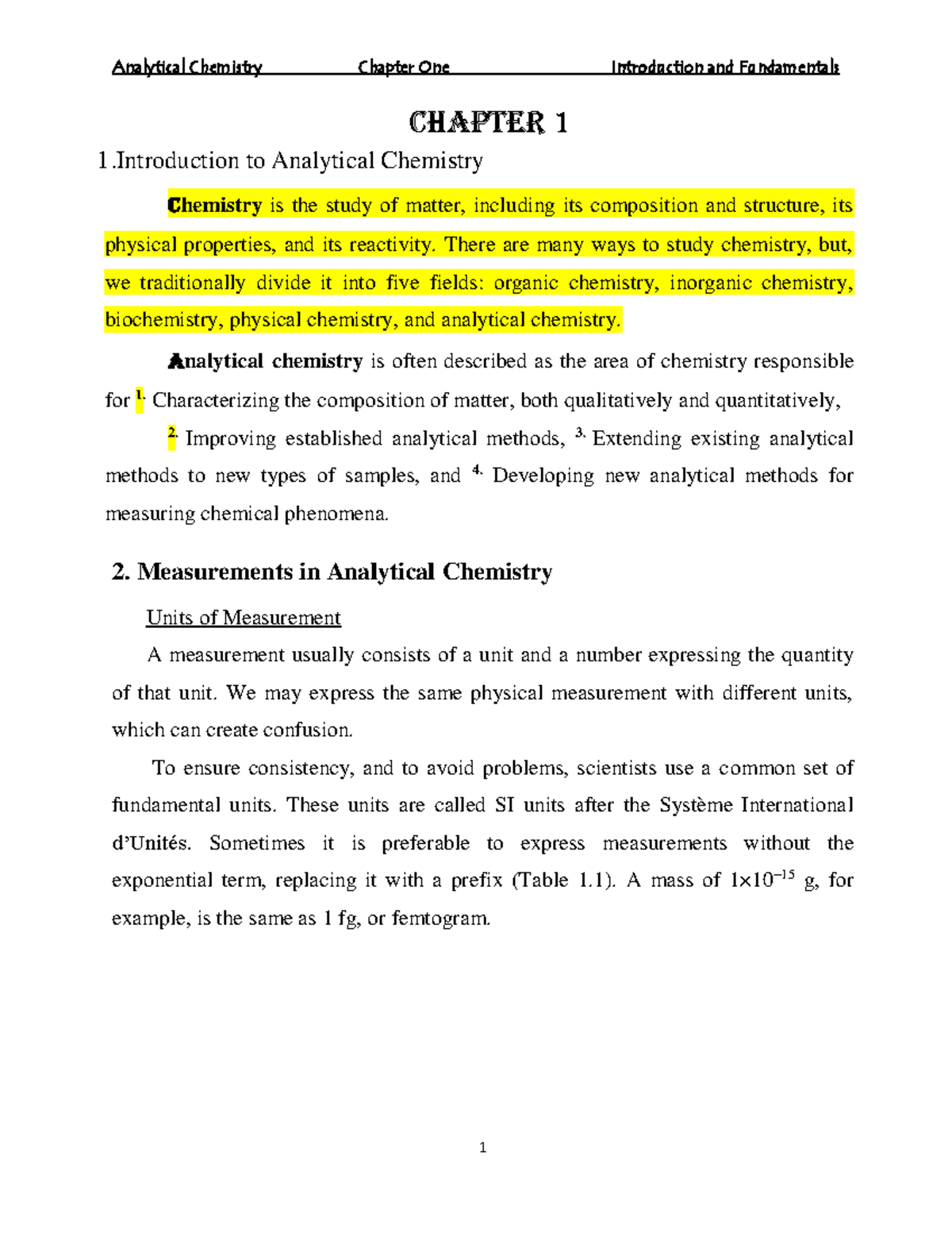 Analytical Chemistryfirstyear Analytical Chemistry Chapter One