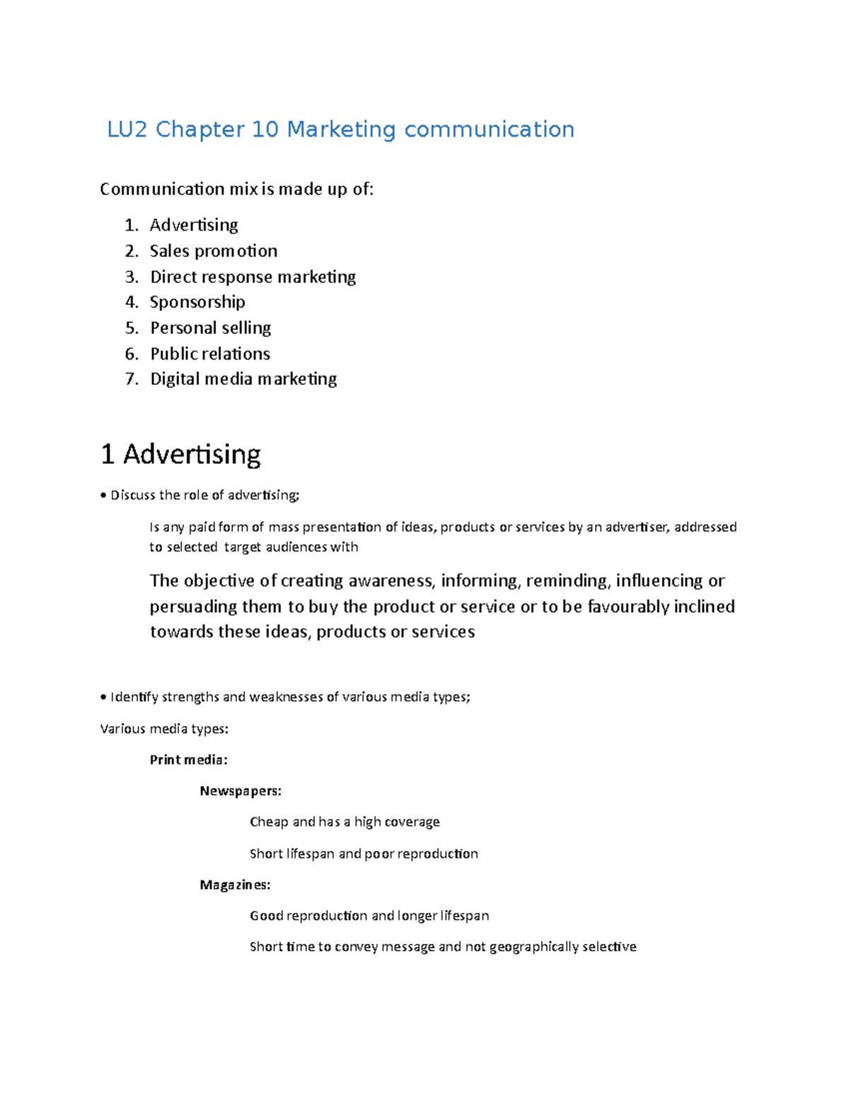 LU2 CHpater 10 Marketing communications - LU2 Chapter 10 Marketing ...