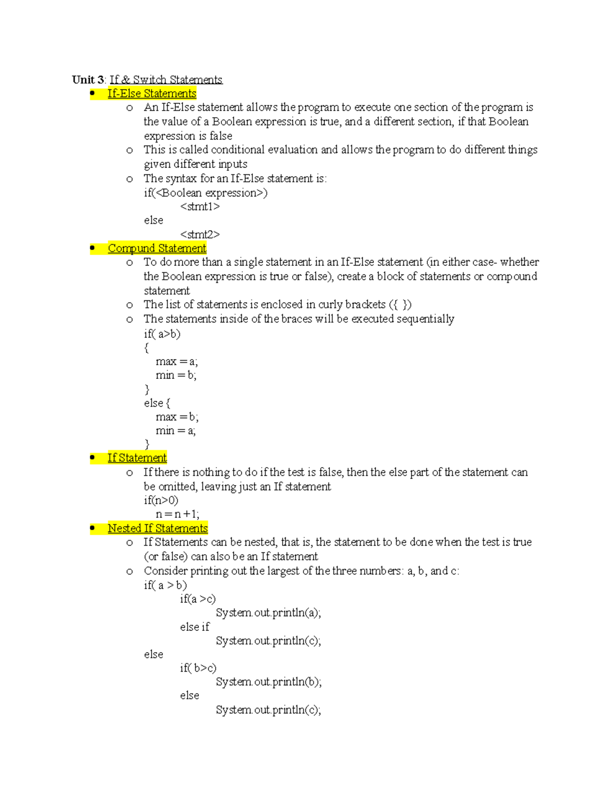 Unit 3 If Switch Statements - Unit 3: If & Switch Statements If-Else ...