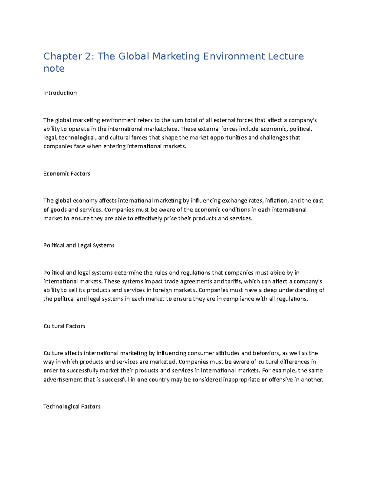 Chapter 2 lecture note international marketing - Chapter 2: The Global ...
