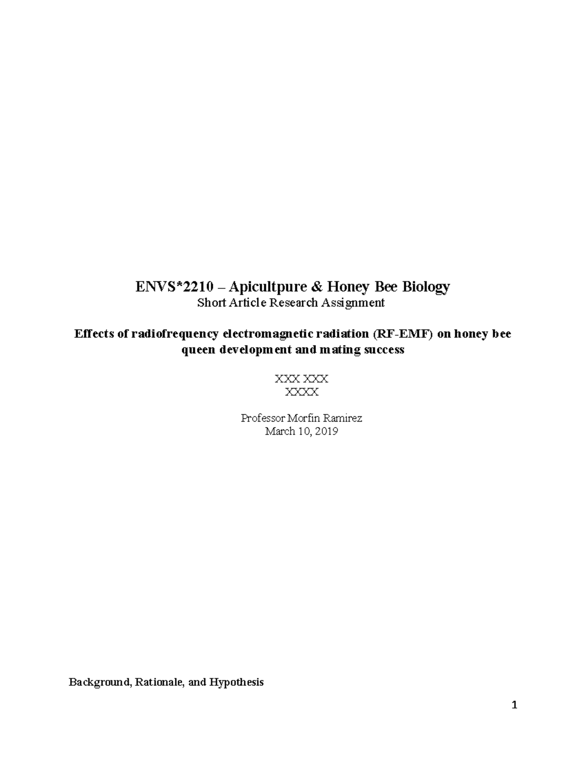 BAWritten Research Assignment HONEY BEE - ENVS*2210 – Apicultpure ...