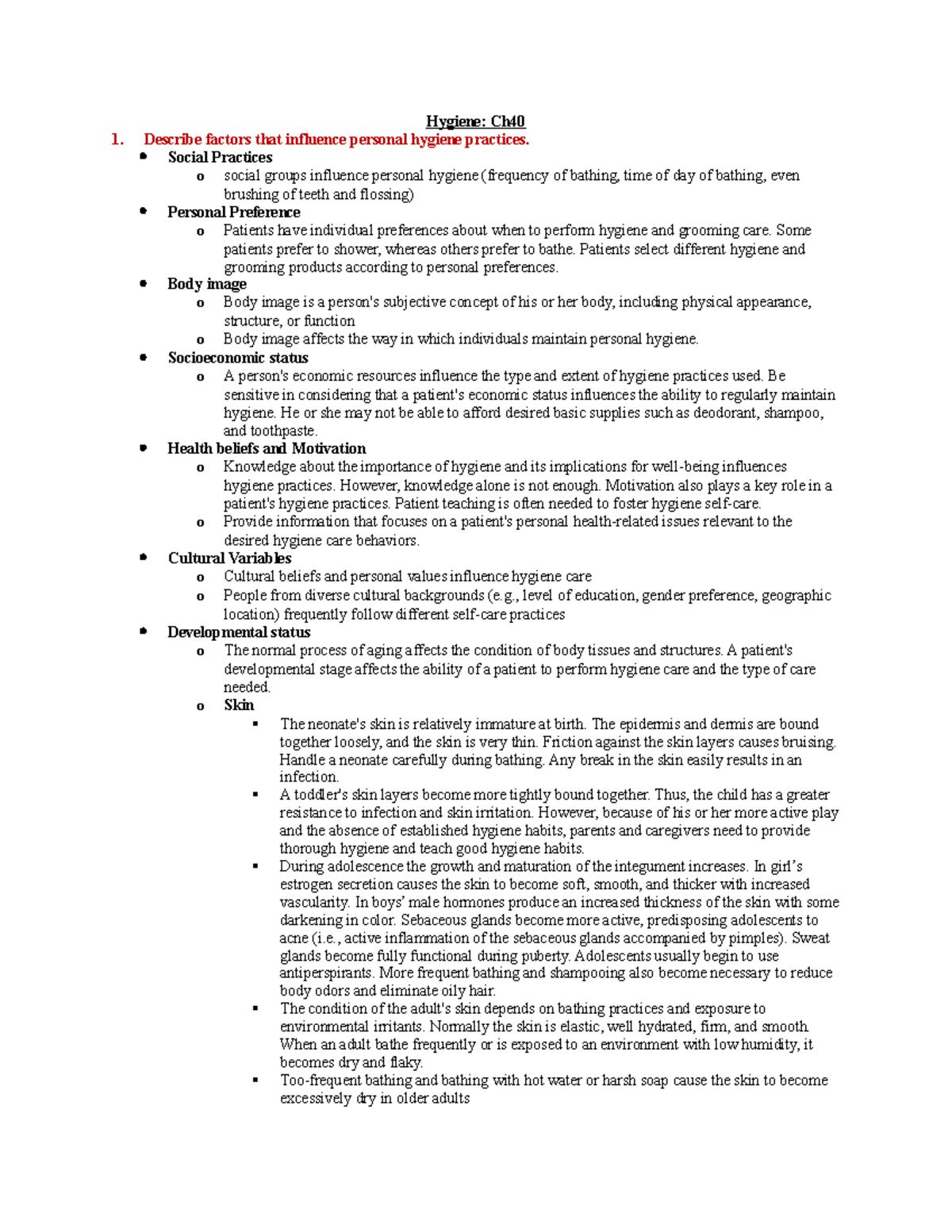 hygiene-amy-rangel-1-hygiene-ch40-describe-factors-that-influence