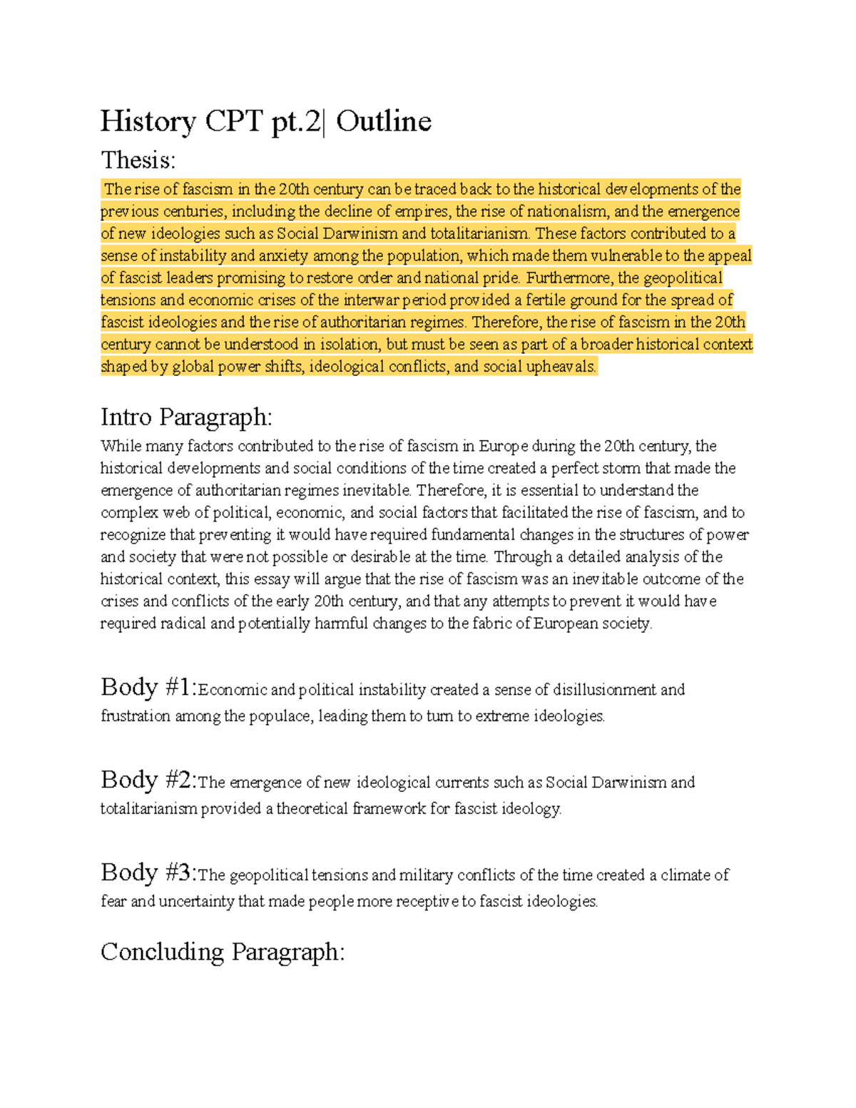 History Assignment Part 1 - History CPT pt| Outline Thesis: The rise of ...