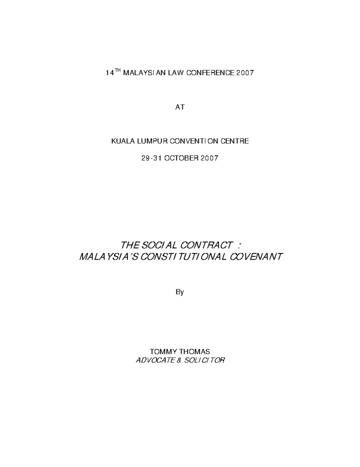Social contract introduction to law constitutional law - 14 TH MALAYSI ...