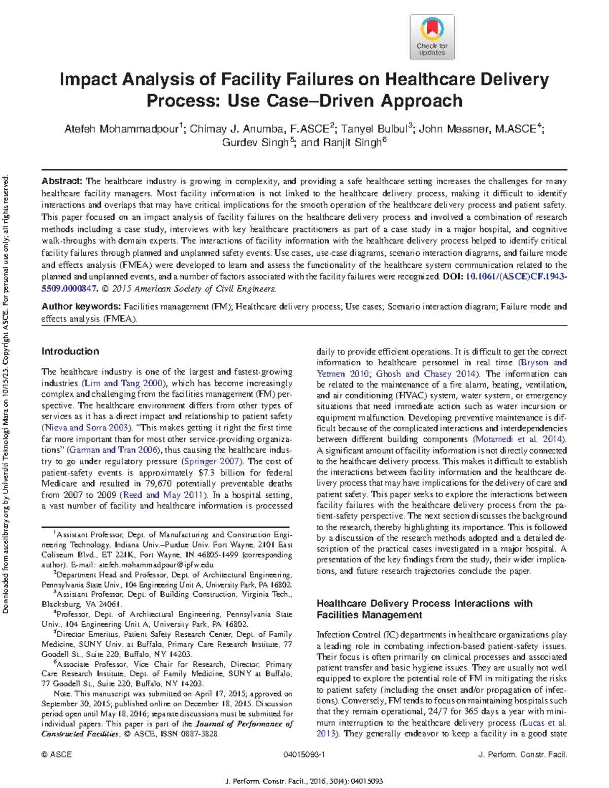 Singh et al 2015 impact analysis of facility failures on healthcare delivery process use case