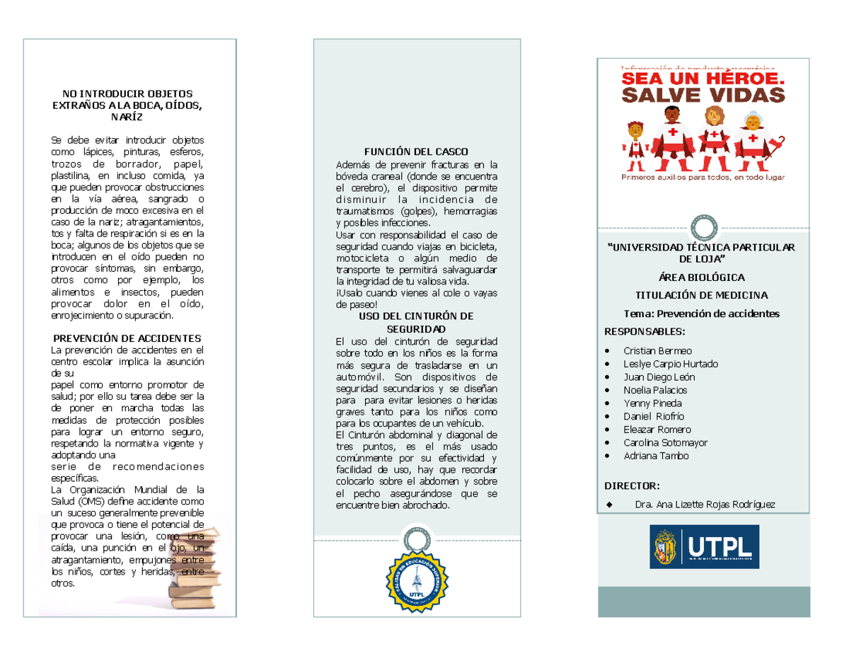 Triptico Prevención DE Accidentes - Información de productos y