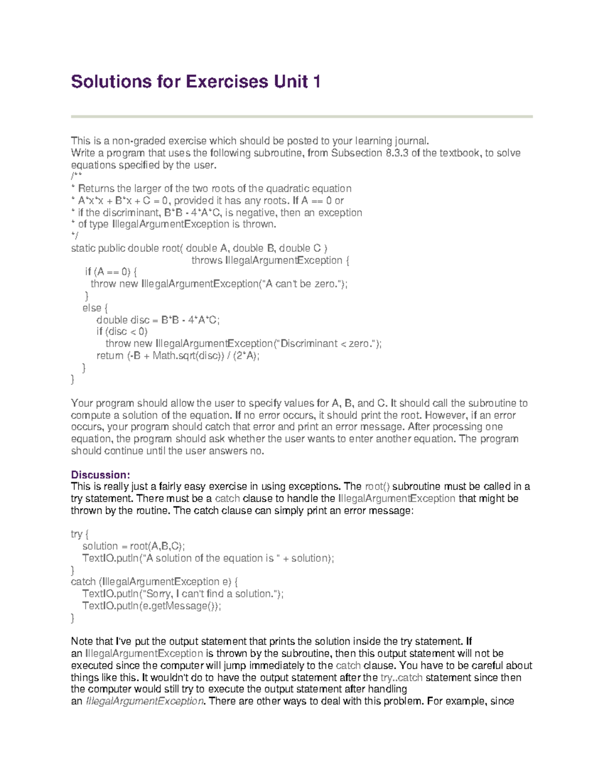 Solutions For Exercises Unit 1 Journal - Solutions For Exercises Unit 1 ...