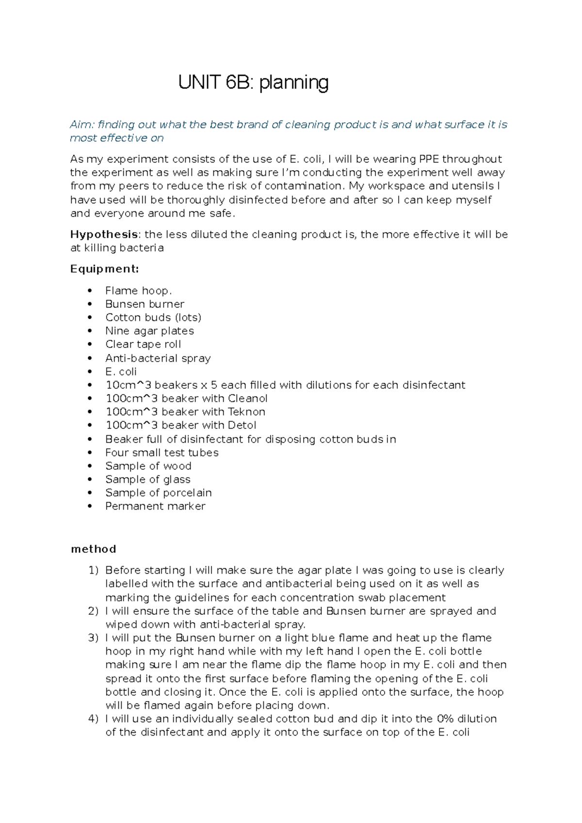 UNIT 6 assignment B - UNIT 6B: planning Aim: finding out what the best ...