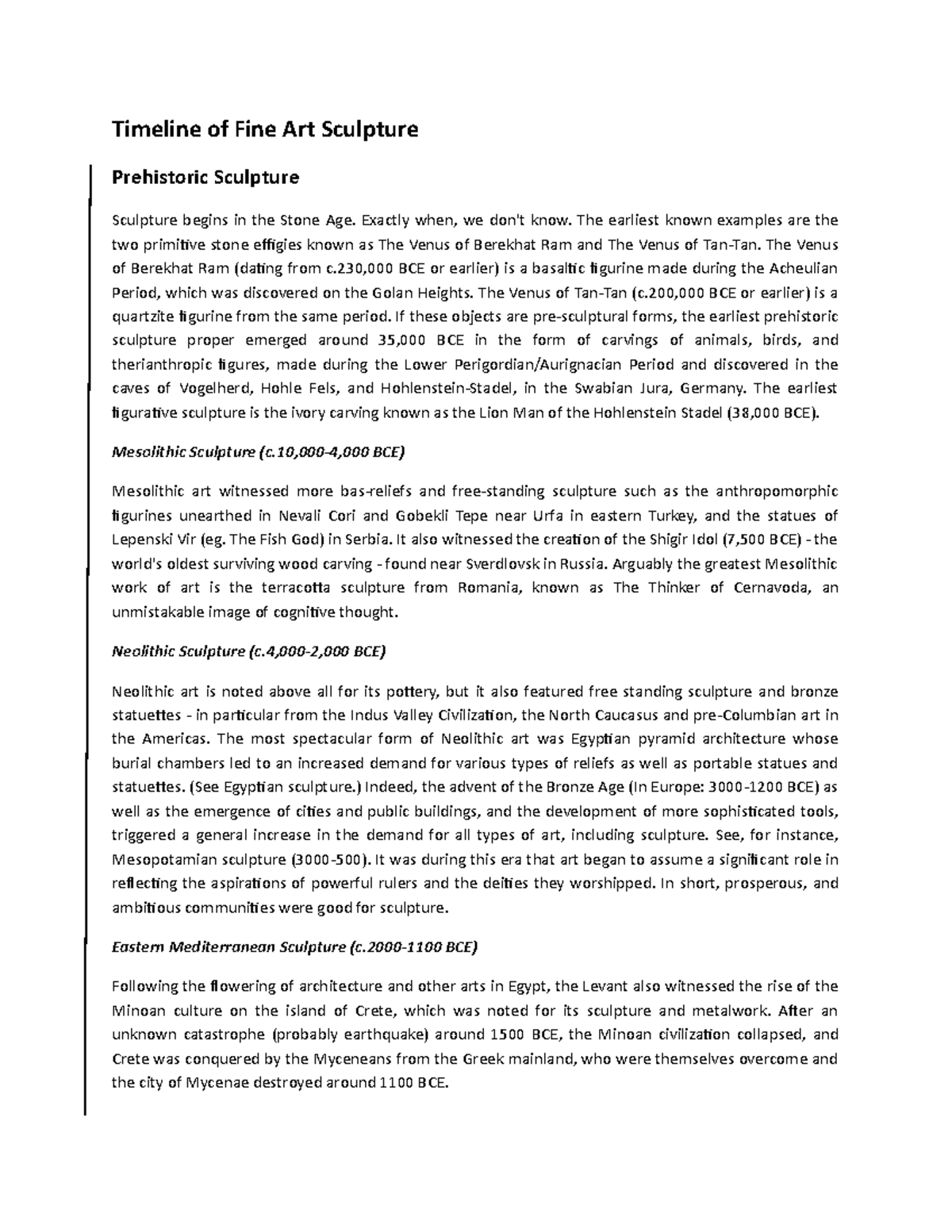 HumanitiesTimeline of Fine Art Sculpture Humanities Studocu