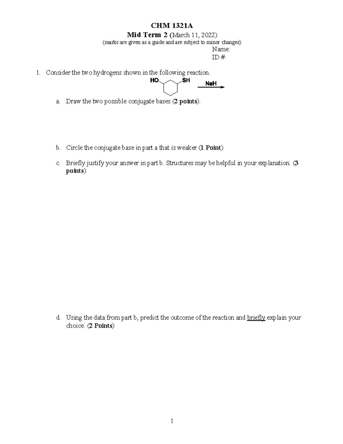 CHM1321 Midterm 2 online - CHM1321 - uOttawa - Studocu