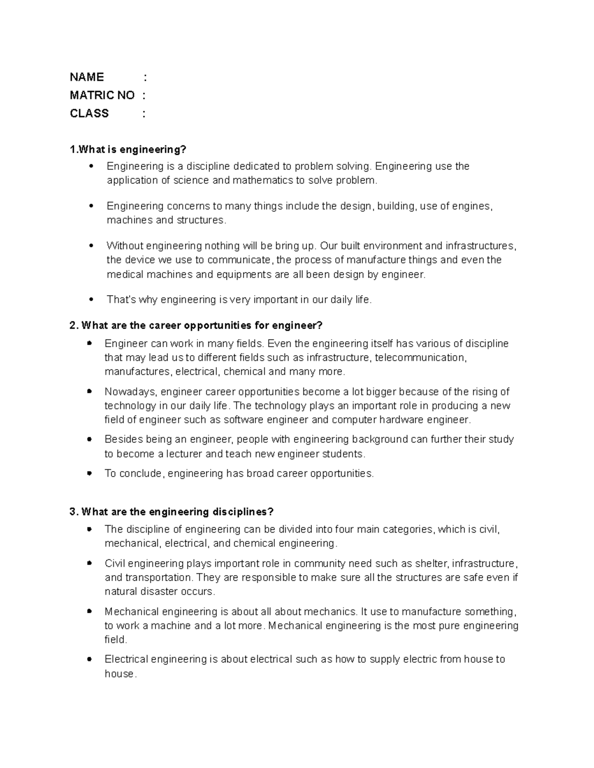 Assignment MEC400 - NAME : MATRIC NO : CLASS : 1 is engineering ...