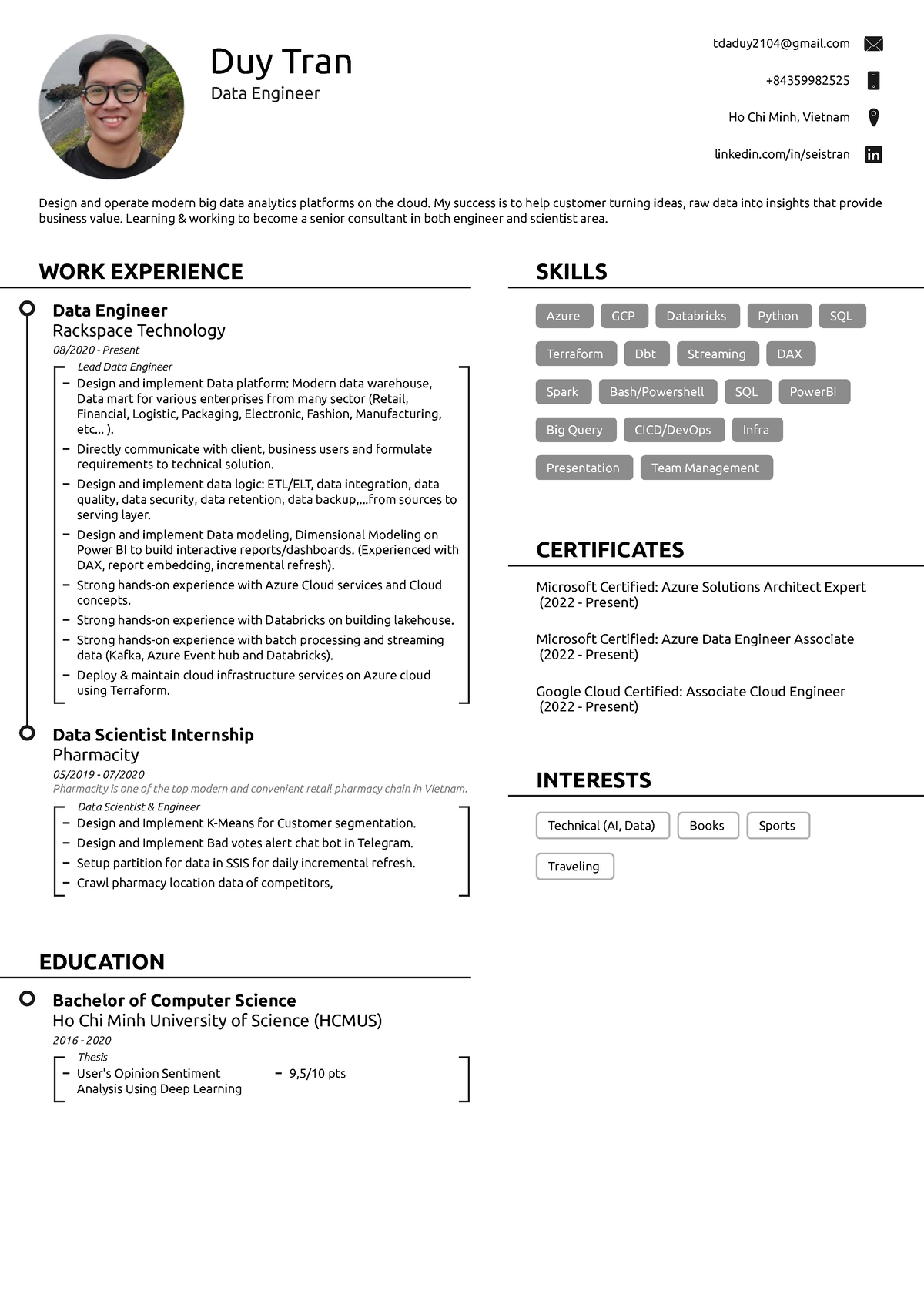 CV Sample For Data Engineer - Duy Tran Data Engineer tdaduy2104@gmail ...