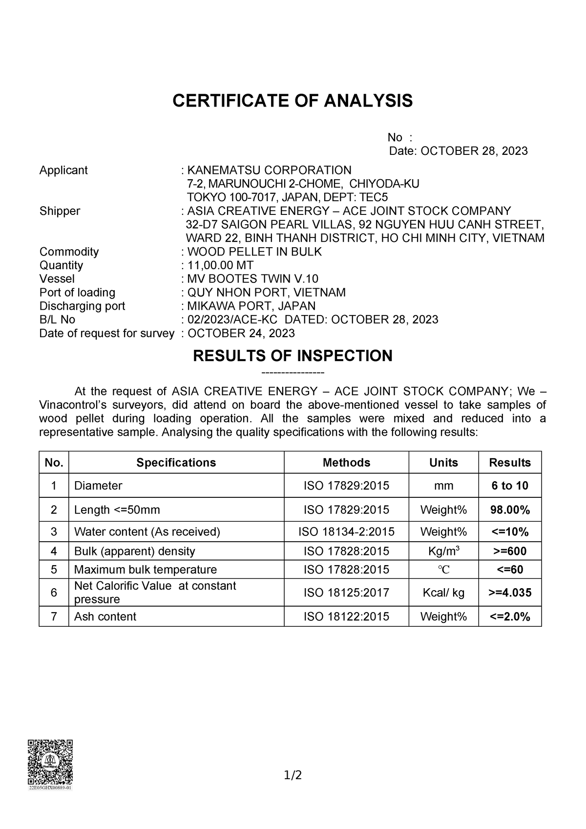 CERT OF Analysis - ... - CERTIFICATE OF ANALYSIS No : Date: OCTOBER 28 ...