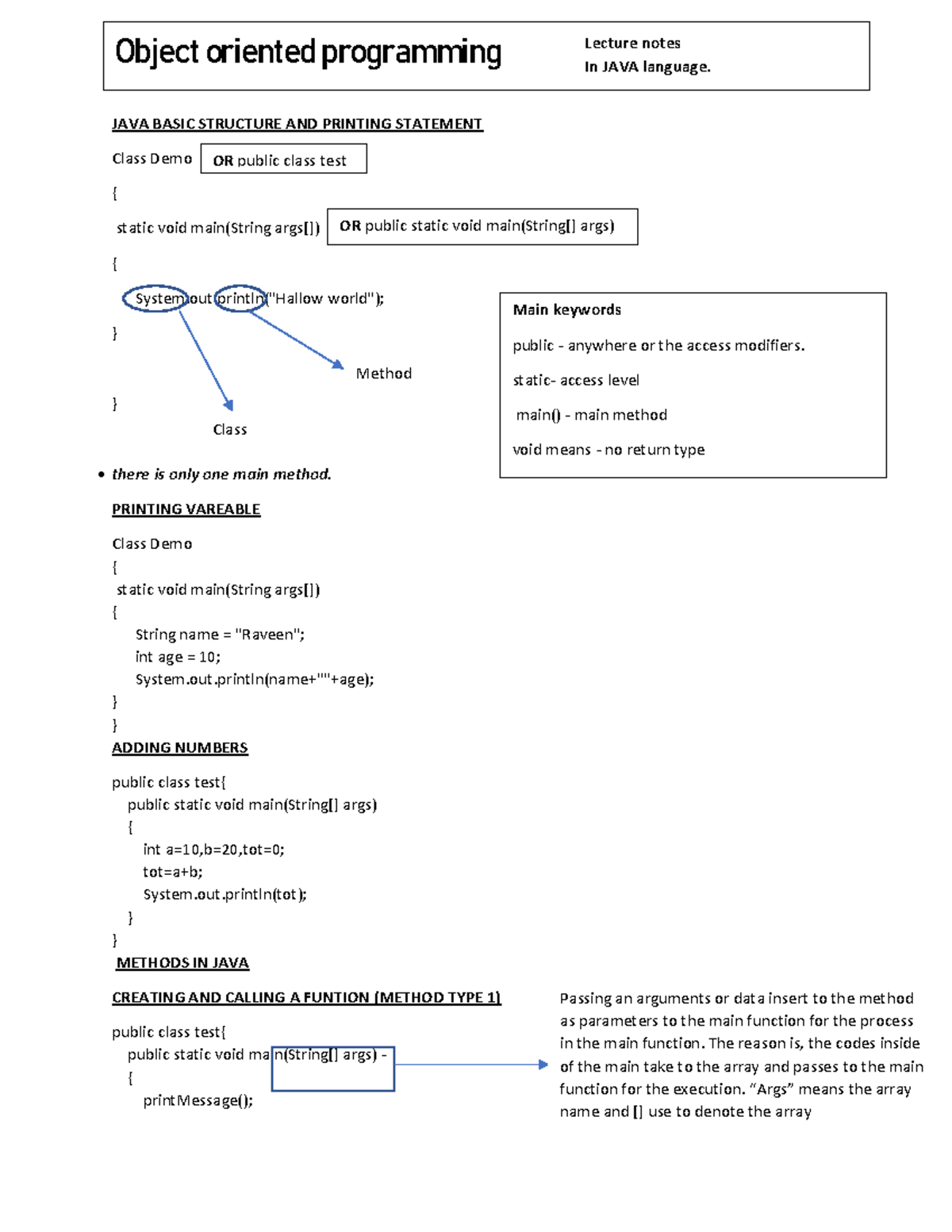 OOPs Concept in Java - Notes - JAVA BASIC STRUCTURE AND PRINTING ...