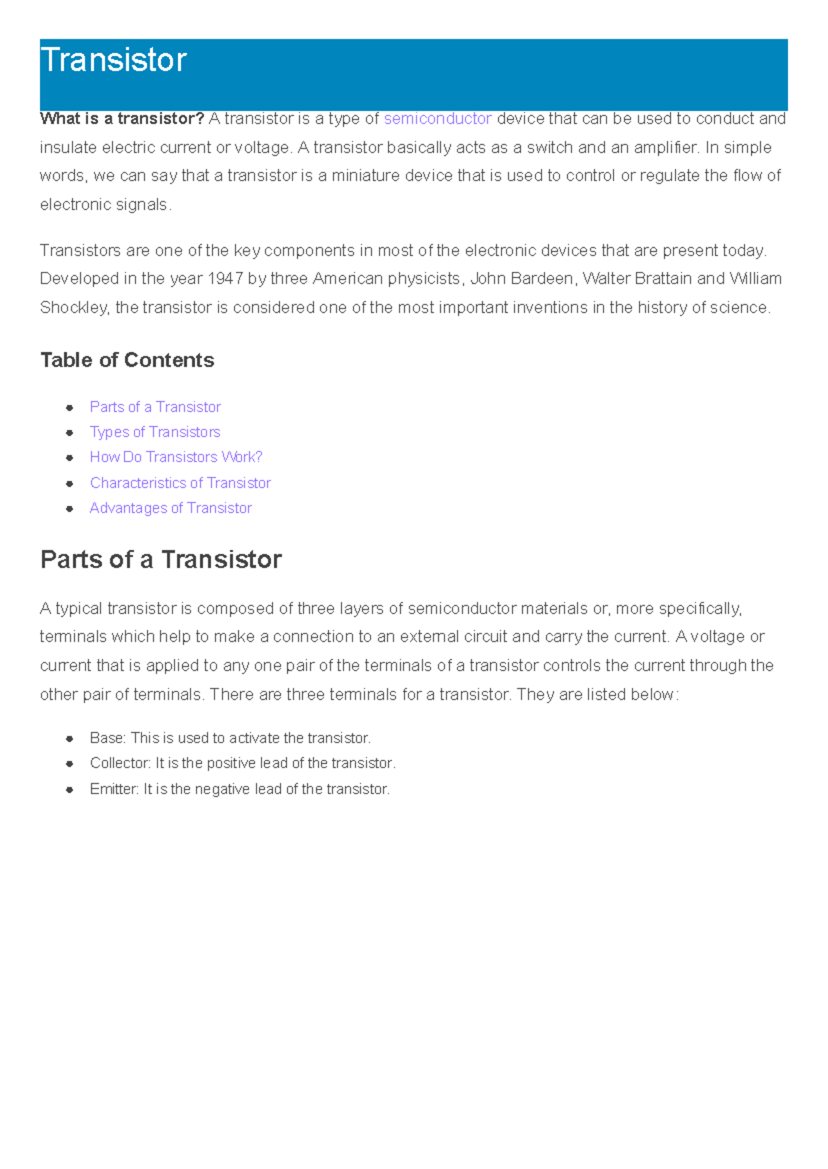 Transistor Ch7 Byjus - Note - Transistor What is a transistor? A ...