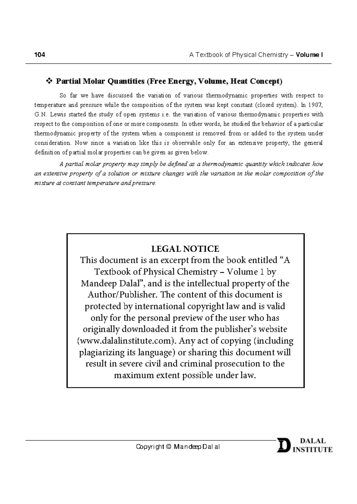 Partial Molar Quantities Free Energy Volume Heat Concept - In 1907, G ...
