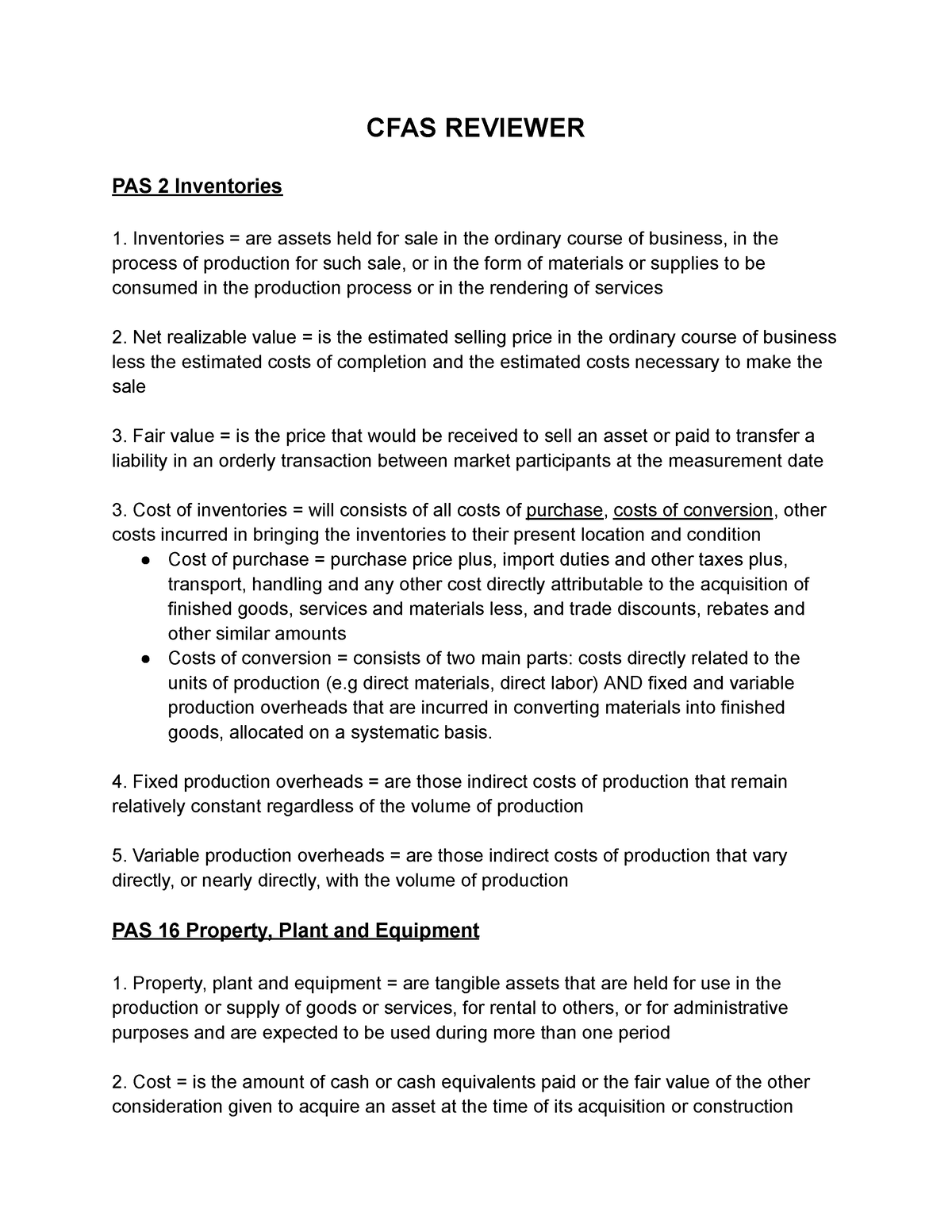 CFAS Reviewer - CFAS REVIEWER PAS 2 Inventories Inventories = Are ...