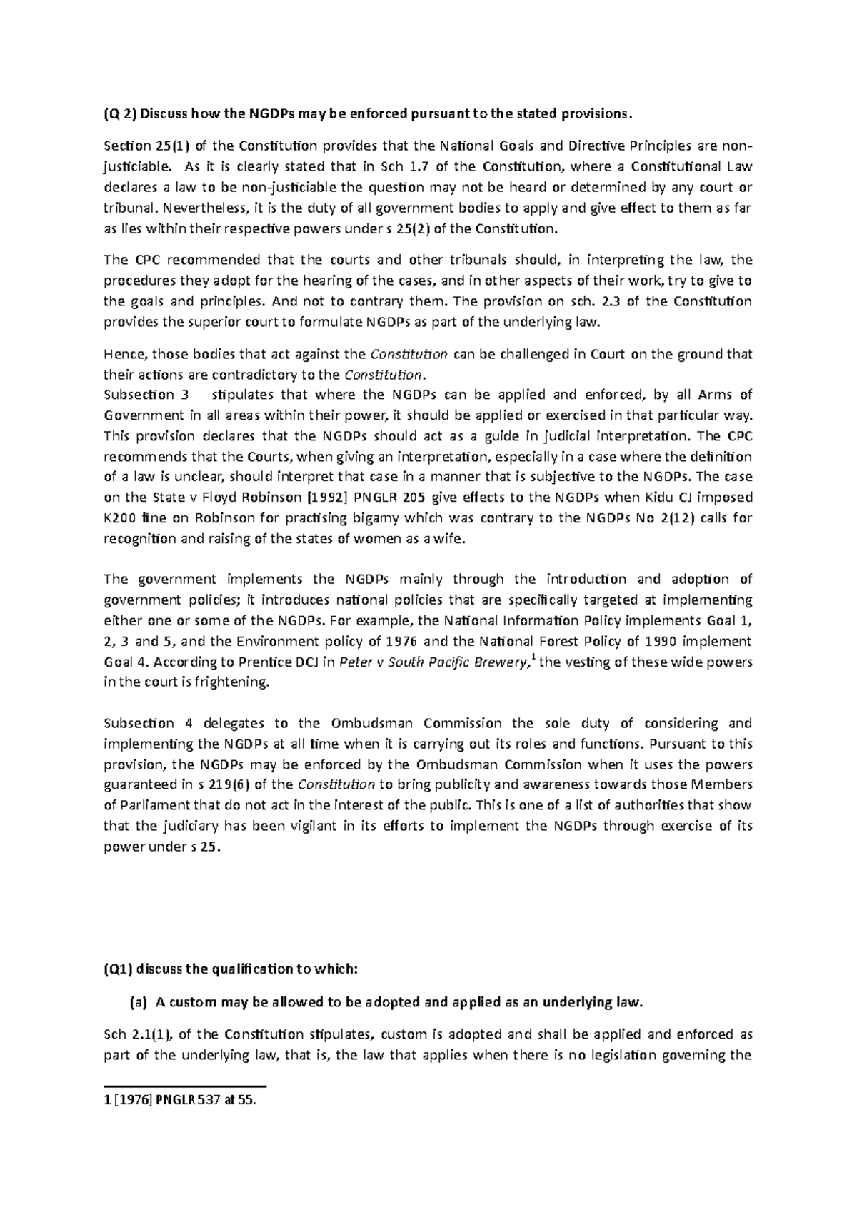 Semester 1 Constitutional Summary Notes - (Q 2) Discuss how the NGDPs ...