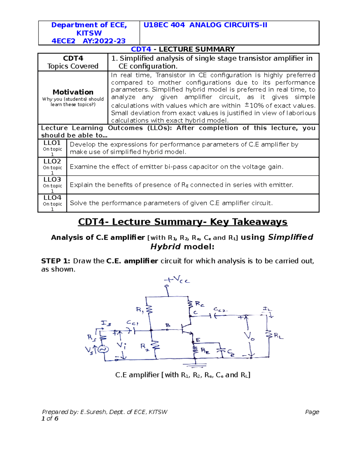 AC-II CDT4 Summary Unit1 4ECE2 ES - KITSW 4ECE2 AY:2022- CDT4 - LECTURE ...