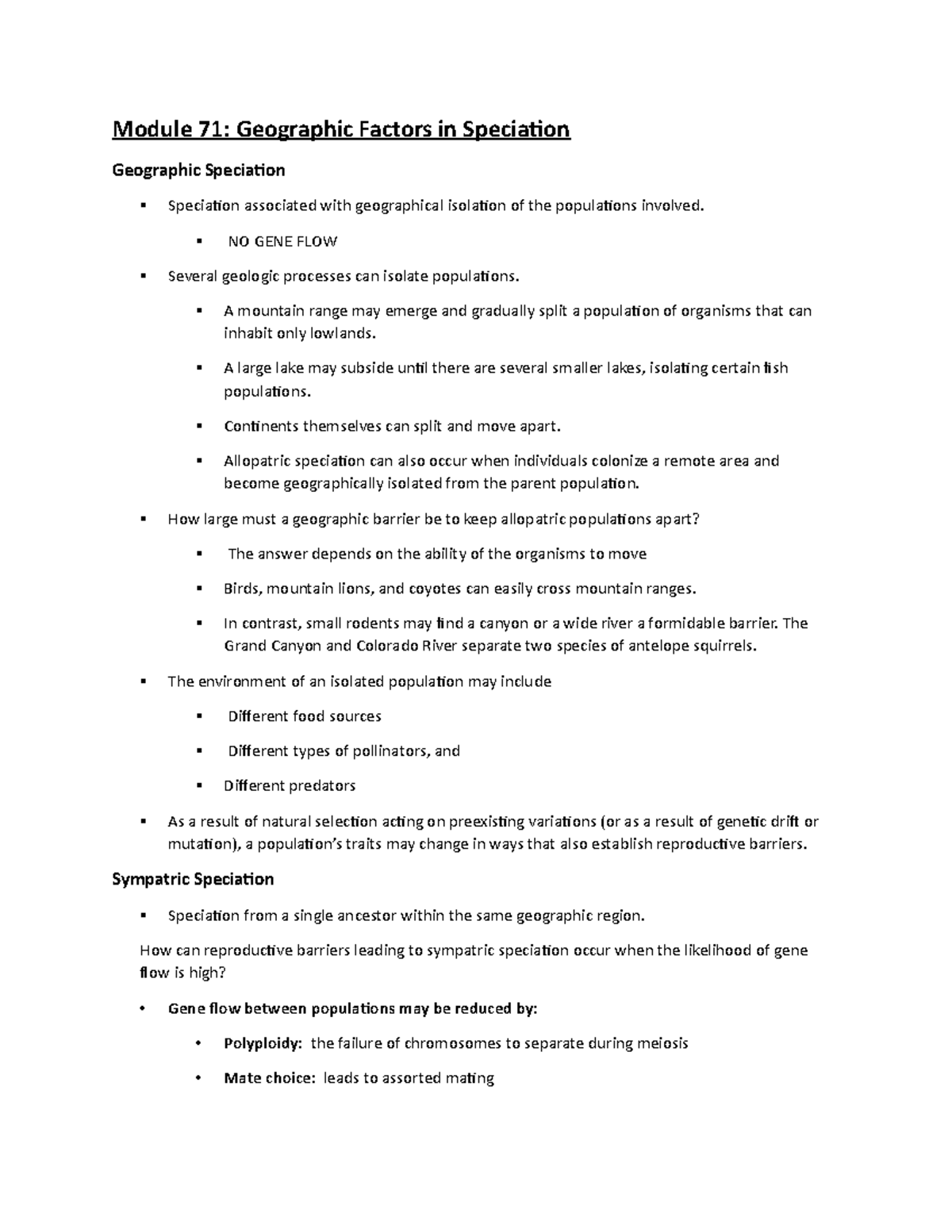 Modules 71 and 72 - Module 71: Geographic Factors in Speciation ...