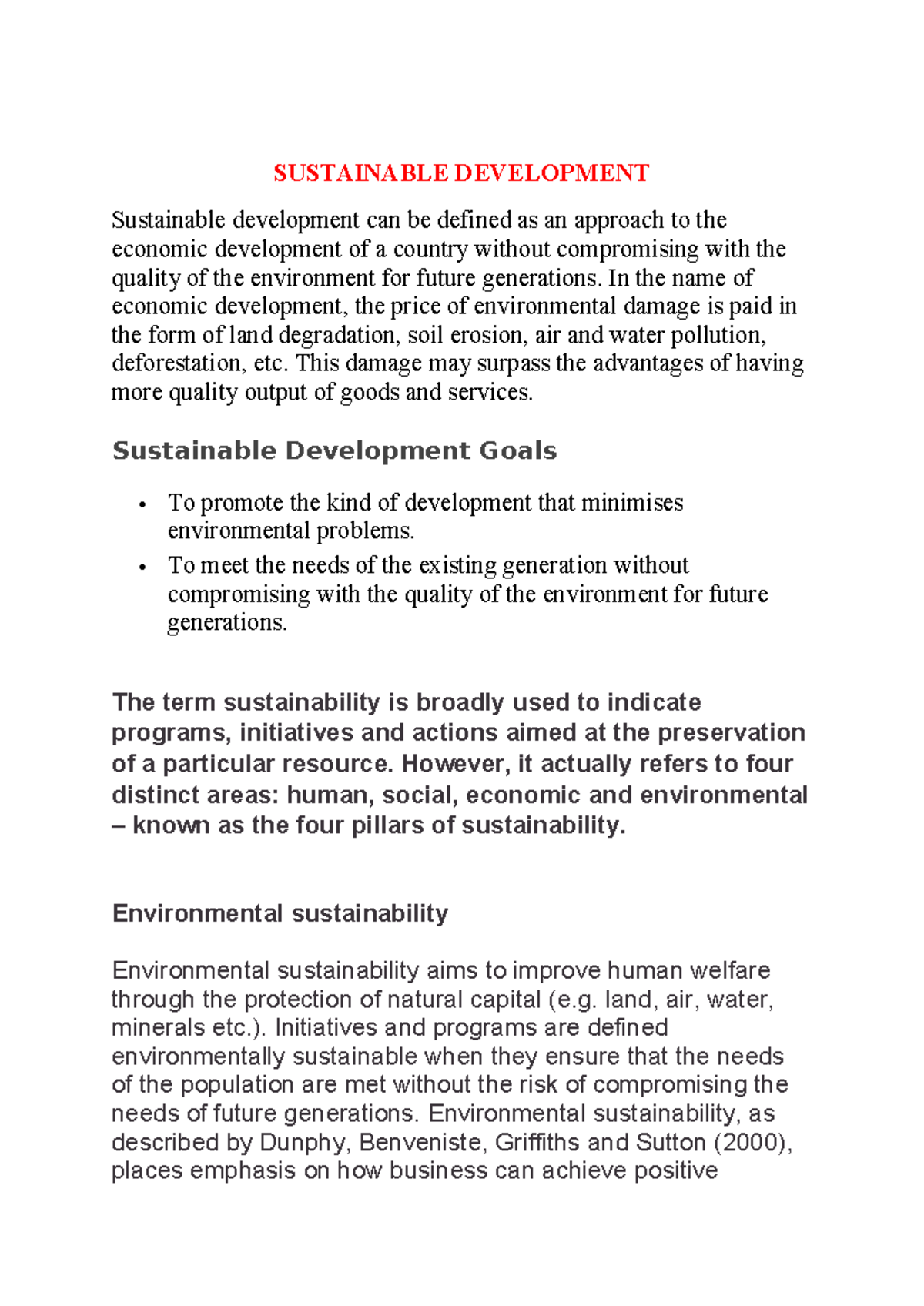 Sustainable development detailed notes - SUSTAINABLE DEVELOPMENT ...