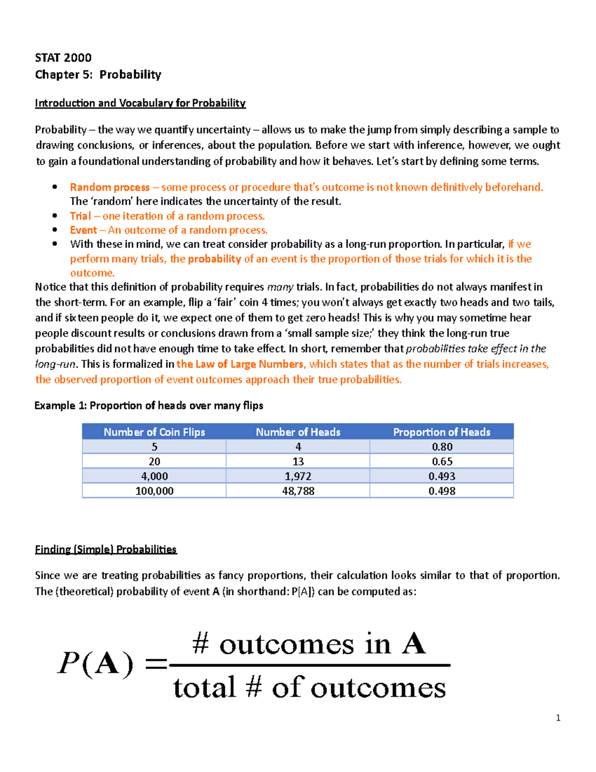 STAT2000 Notes over Probabilities - STAT 2000 Chapter 5: Probability ...