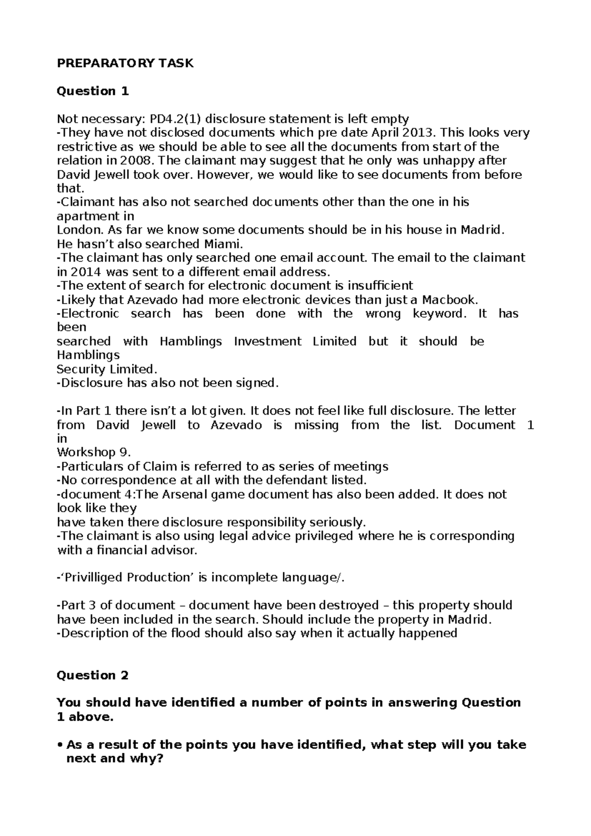 Dispute Resolution PREP WS10 - PREPARATORY TASK Question 1 Not ...