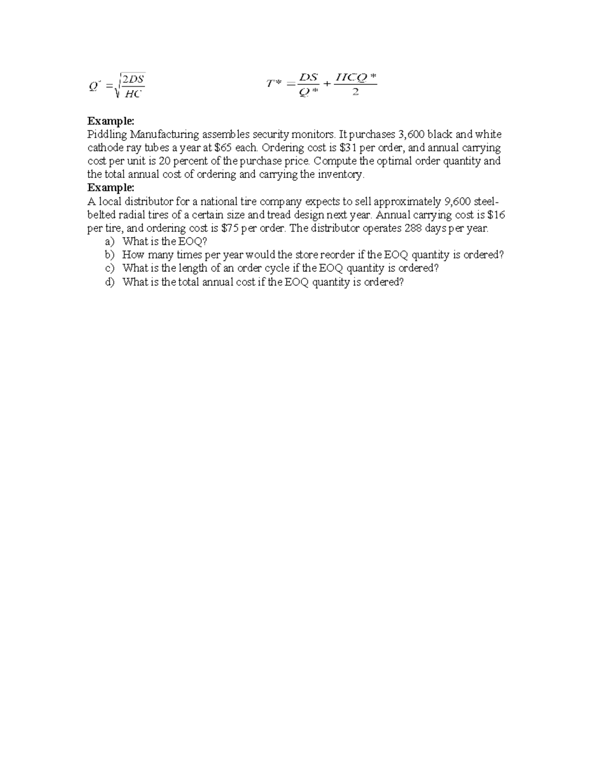 Inventory management problems - Example: Piddling Manufacturing ...