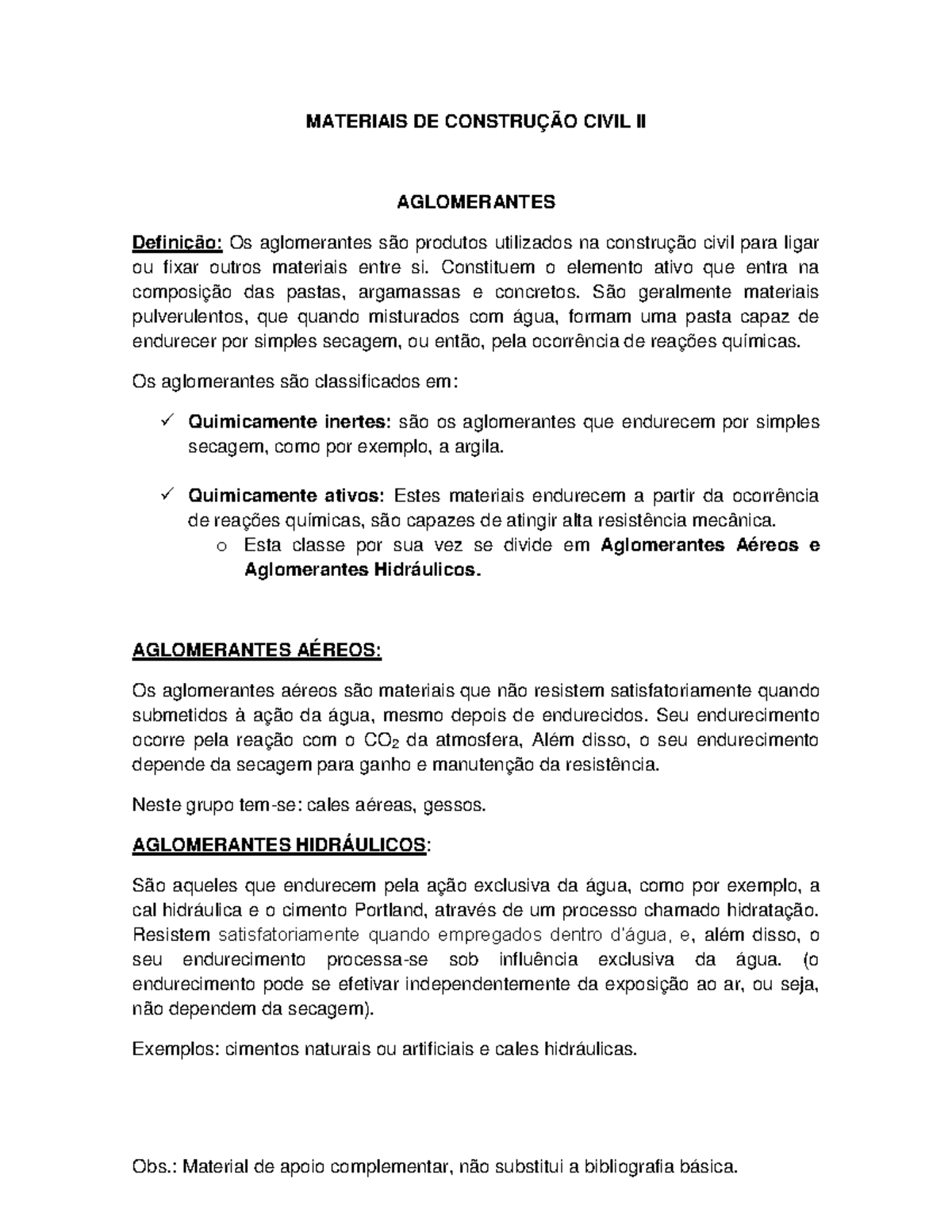 Aula 1. Cal - Aula Da Materiais Da Construção Civil, Módulo 2, Sexto ...