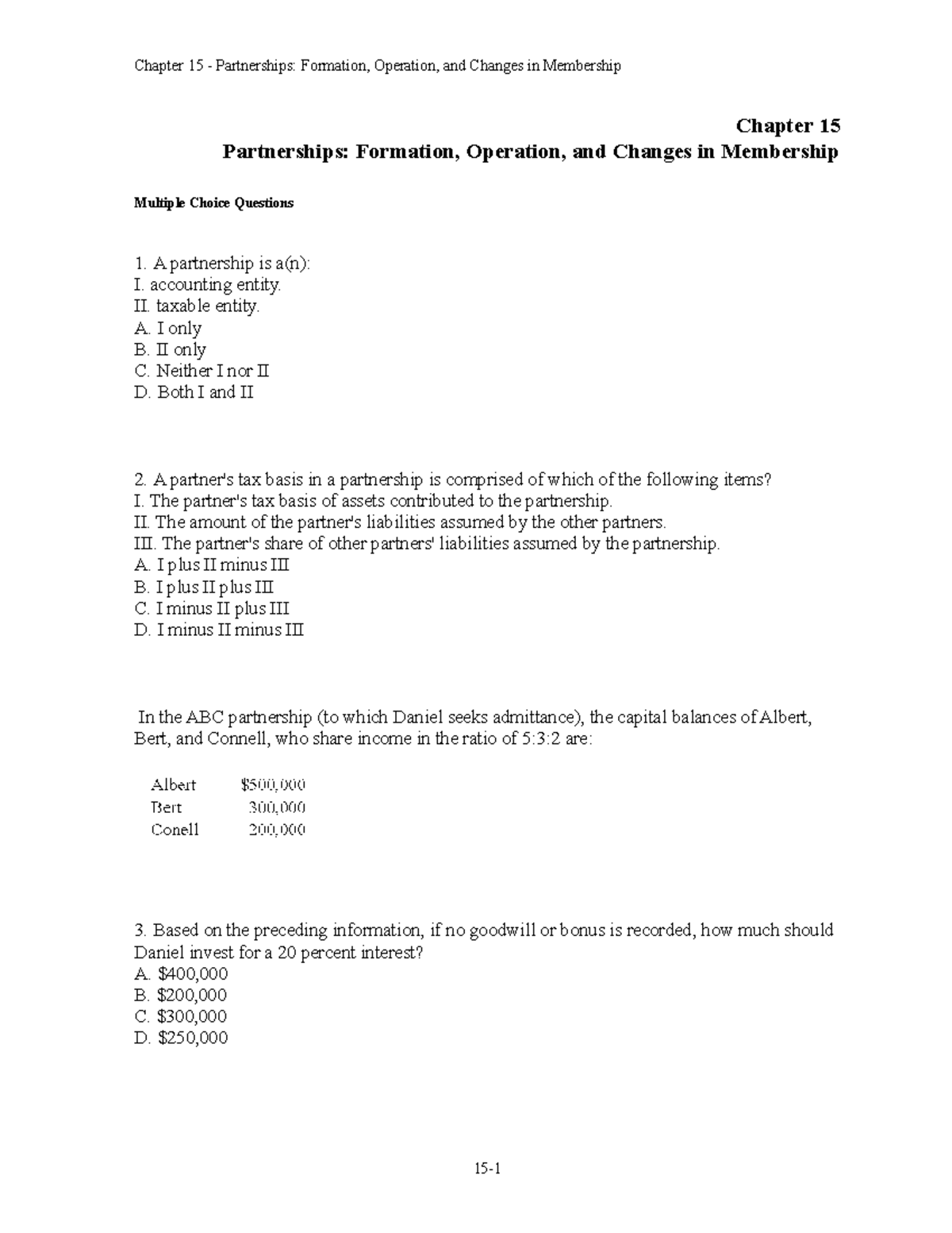 Ch 15 Partnerships Formation Operation And Changes In Membership 1 ...