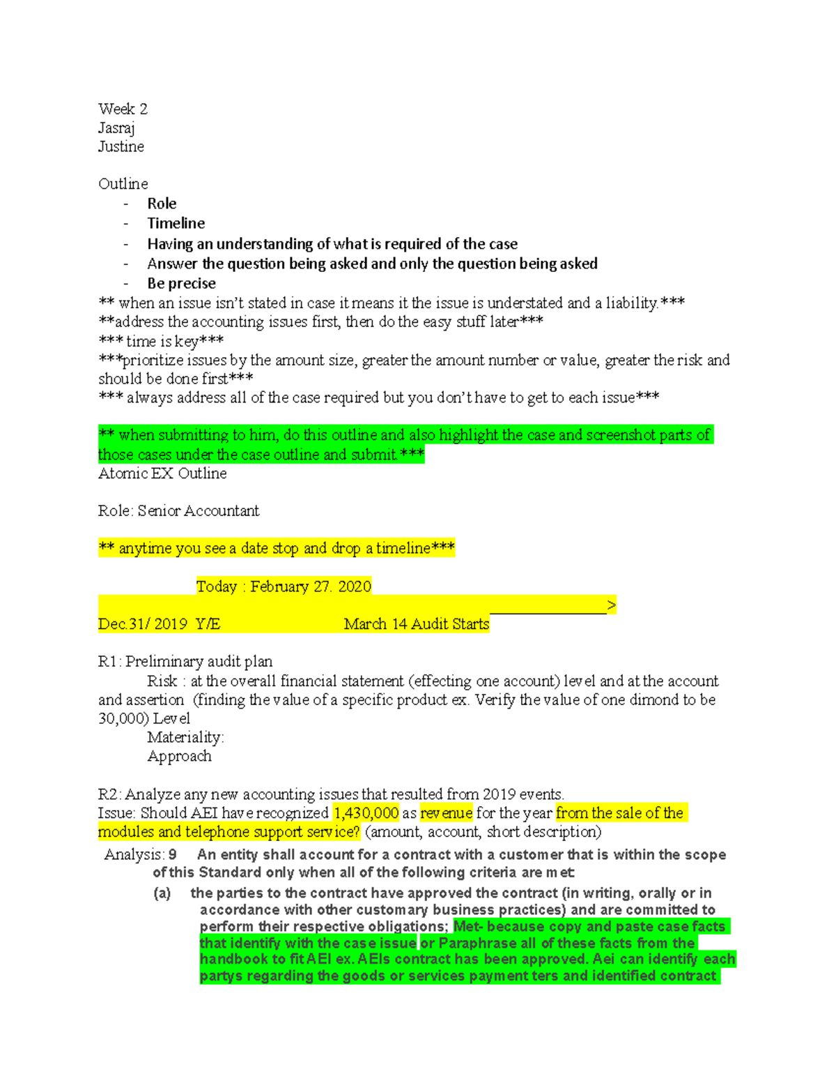 Week 2 - na notes from lecture - Week 2 Jasraj Justine Outline - Role ...