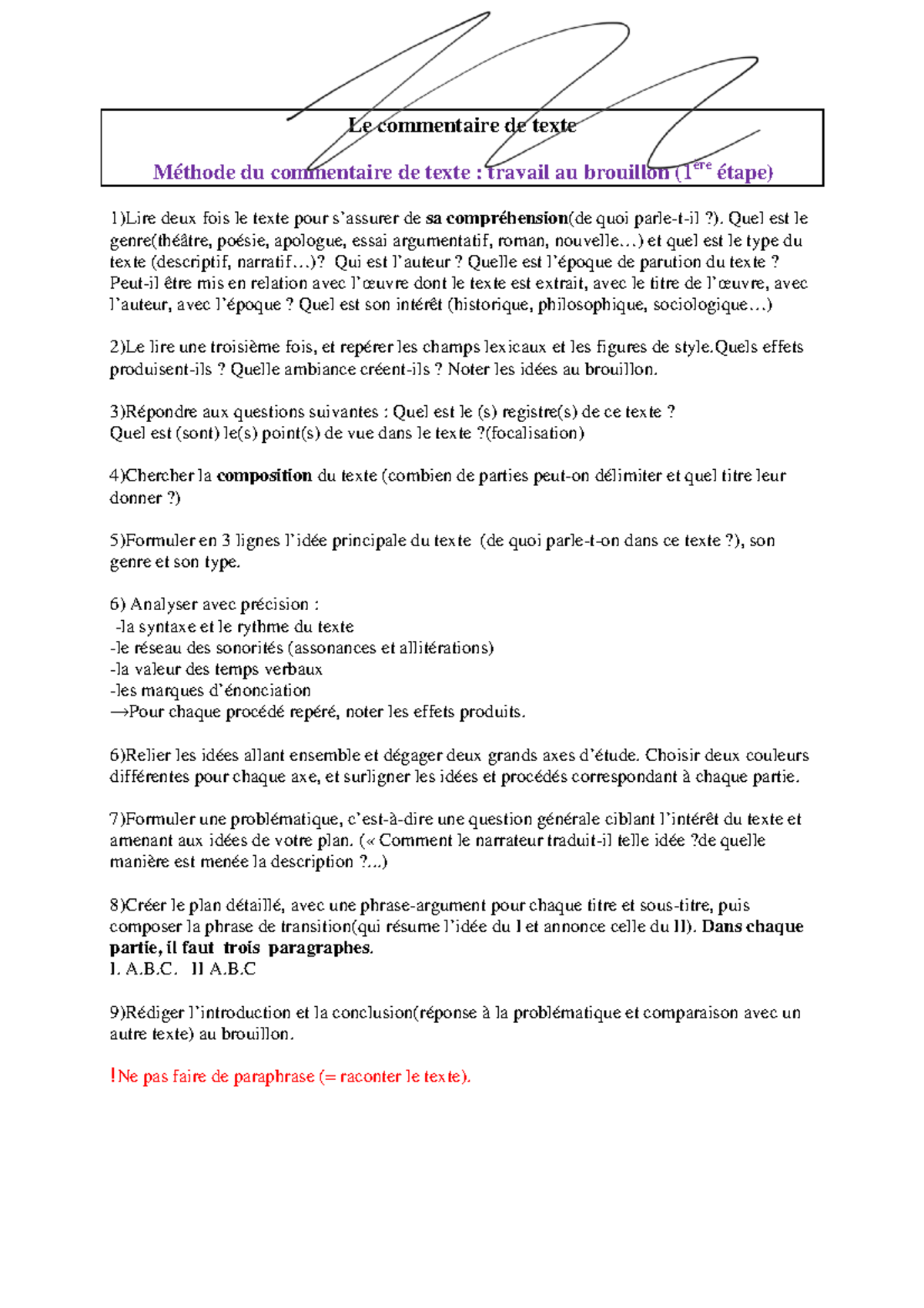 Commentaire Francais - Le commentaire de texte Méthode du commentaire ...