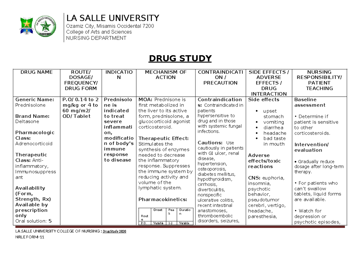 LSU DRUG Study 2020 template 2JOHN - DRUG STUDY DRUG NAME ROUTE/ DOSAGE ...