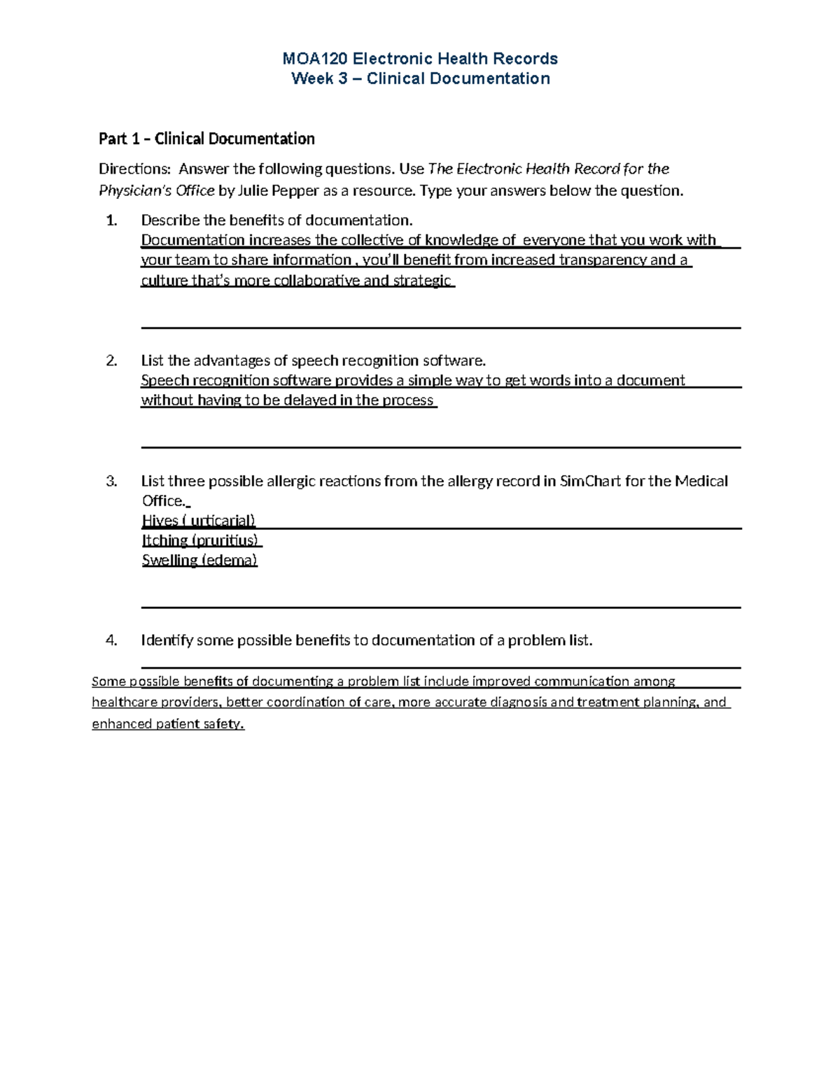 Wk3Assignment copy - Notes - MOA120 Electronic Health Records Week 3 ...