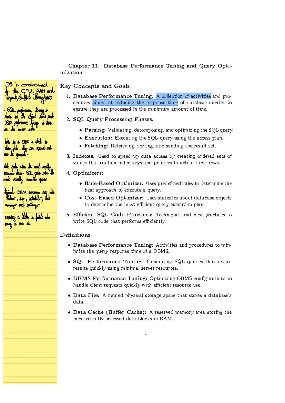 chapter 11 performance tuning - Chapter 11: Database Performance Tuning ...