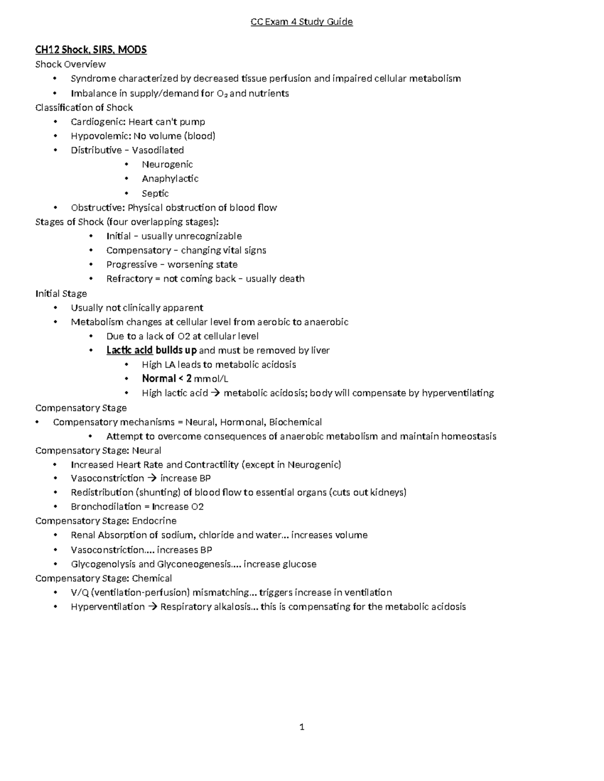 CC Exam 4 study guide - Summary Critical Care Nursing - CC Exam 4 Study ...