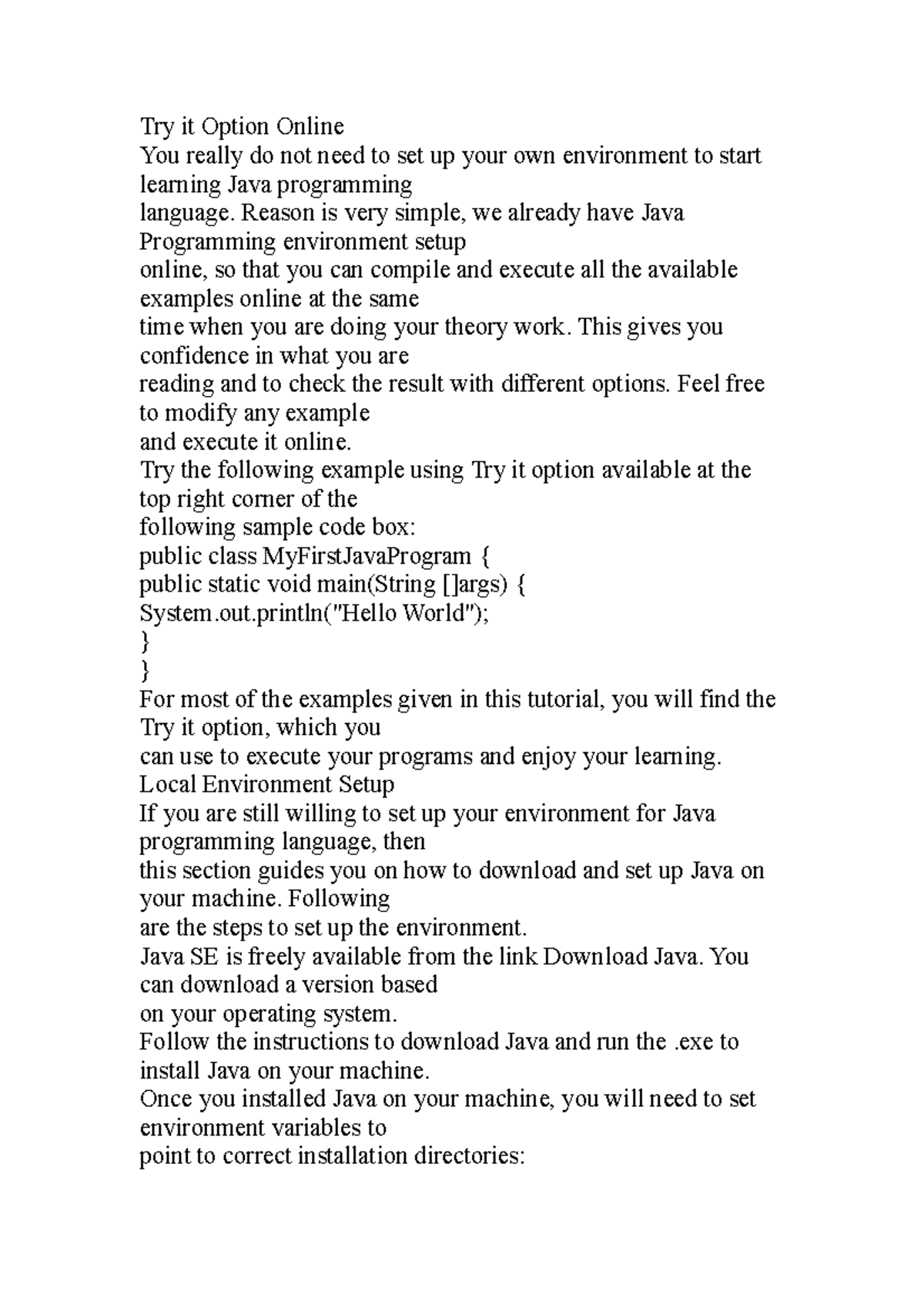 Java3 - lecture notes - Try it Option Online You really do not need to ...