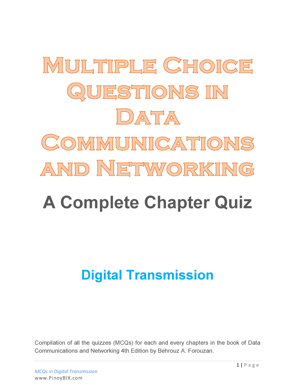 Data Communication MCQ - 4 - 1 | P A G E MCQs In Digital Transmission A ...