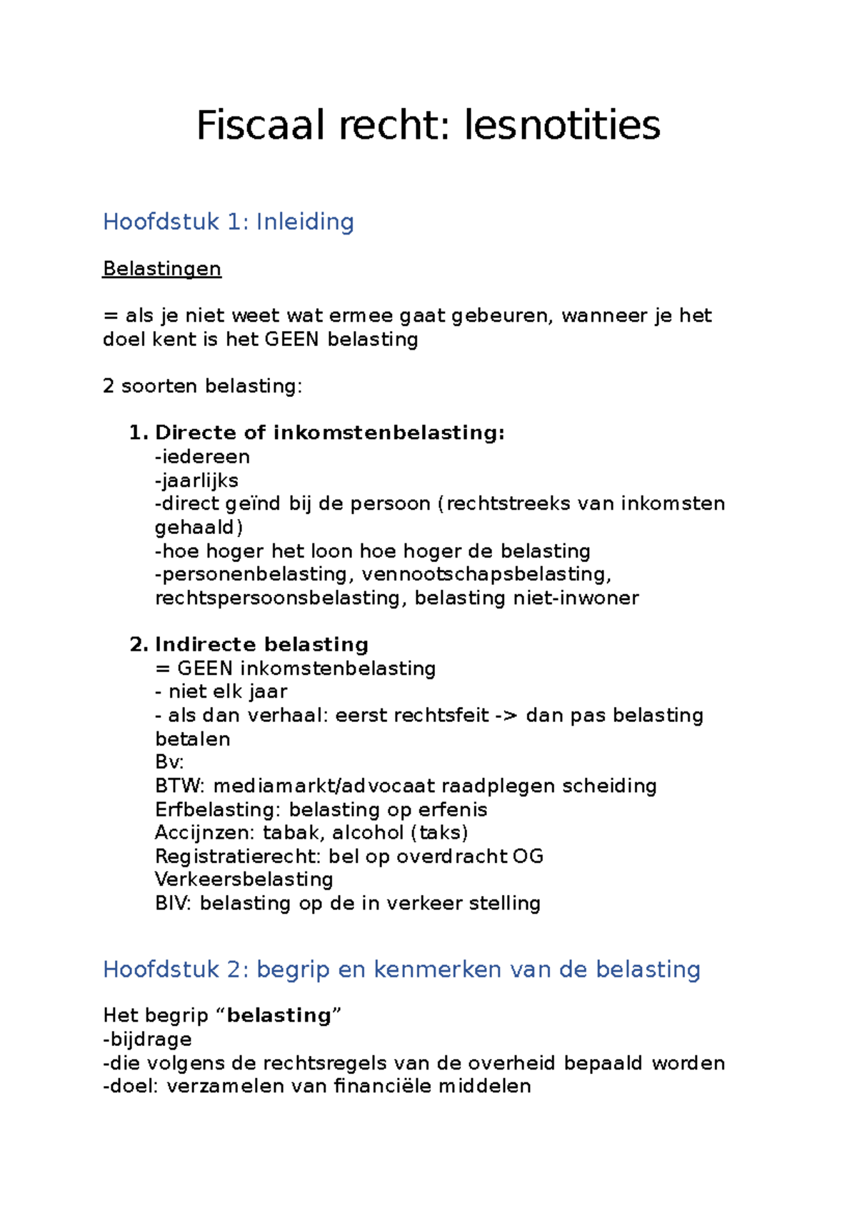 Lesnotities - Fiscaal Recht: Lesnotities Hoofdstuk 1: Inleiding ...