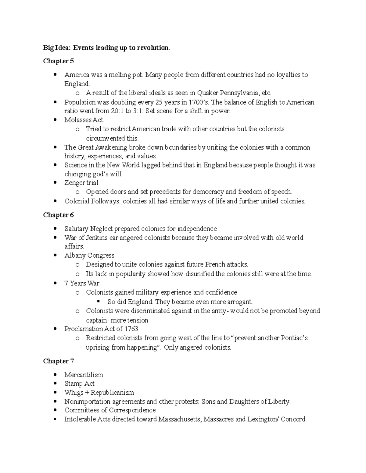 Ch. 5-7 Review - Chapter 5-7 American Pageant - Big Idea: Events ...