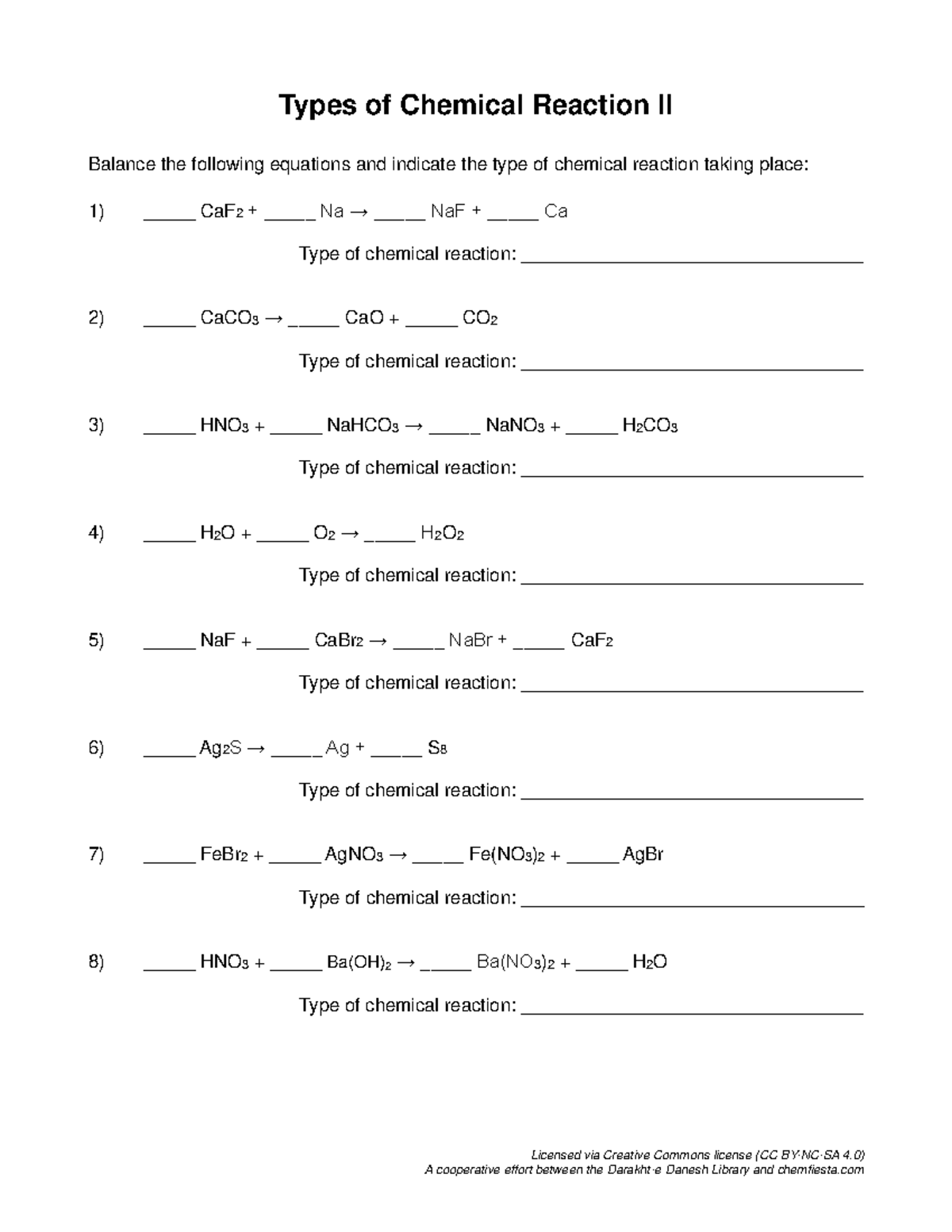 Types of chemical reaction ii dd ch - A cooperative effort between the ...