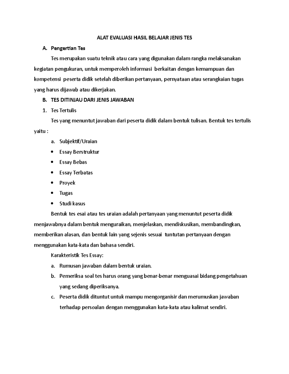 Alat Evaluasi Hasil Belajar Jenis Tes - ALAT EVALUASI HASIL BELAJAR ...