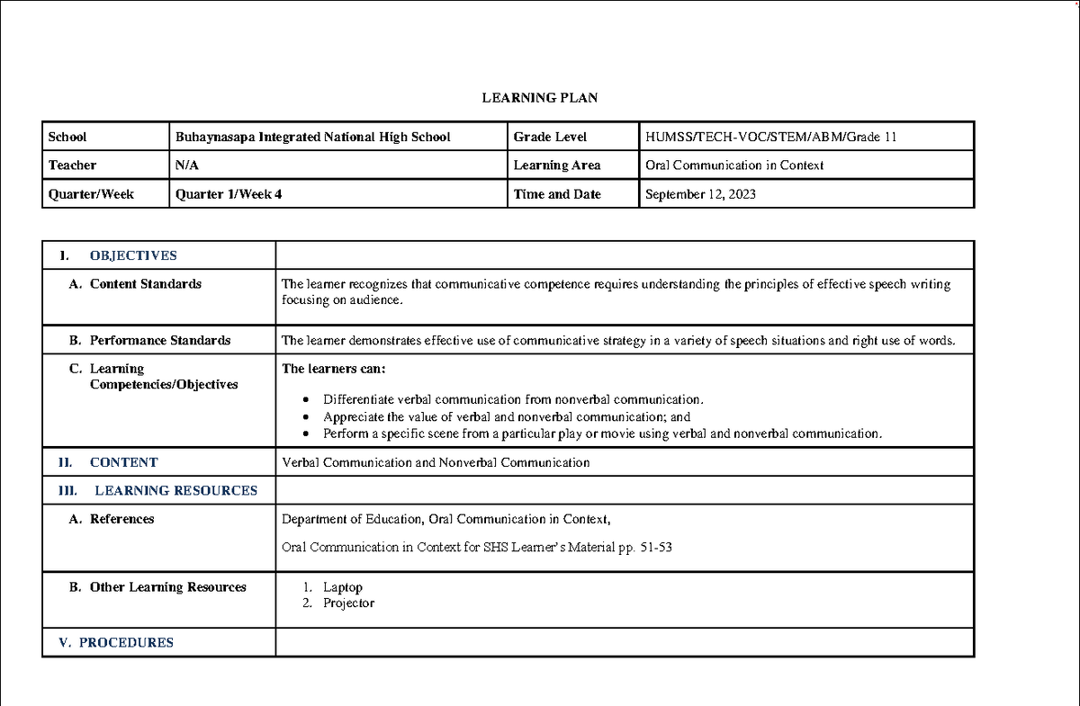 Leasoon Plaan 2 - iikjbhjvgjv - LEARNING PLAN School Buhaynasapa ...