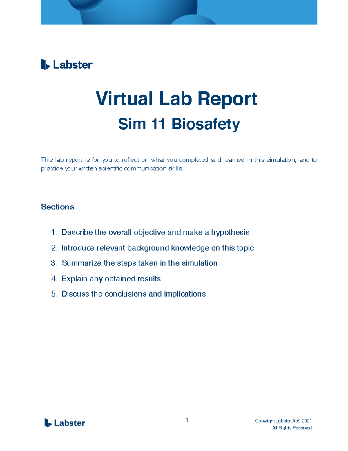 Simulation Biosafety lab report 4 Virtual Lab Report Sim 11 Biosafety