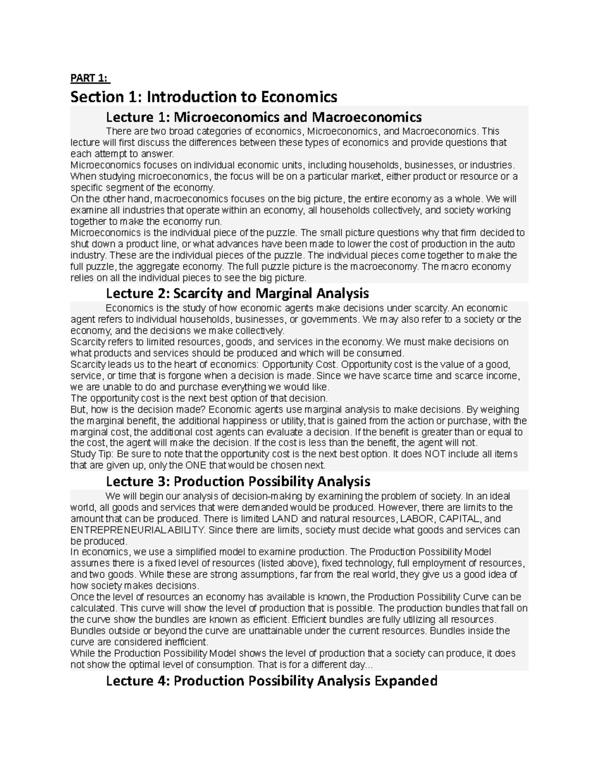 Economics Notes Final EXAM - PART 1: Section 1: Introduction To ...