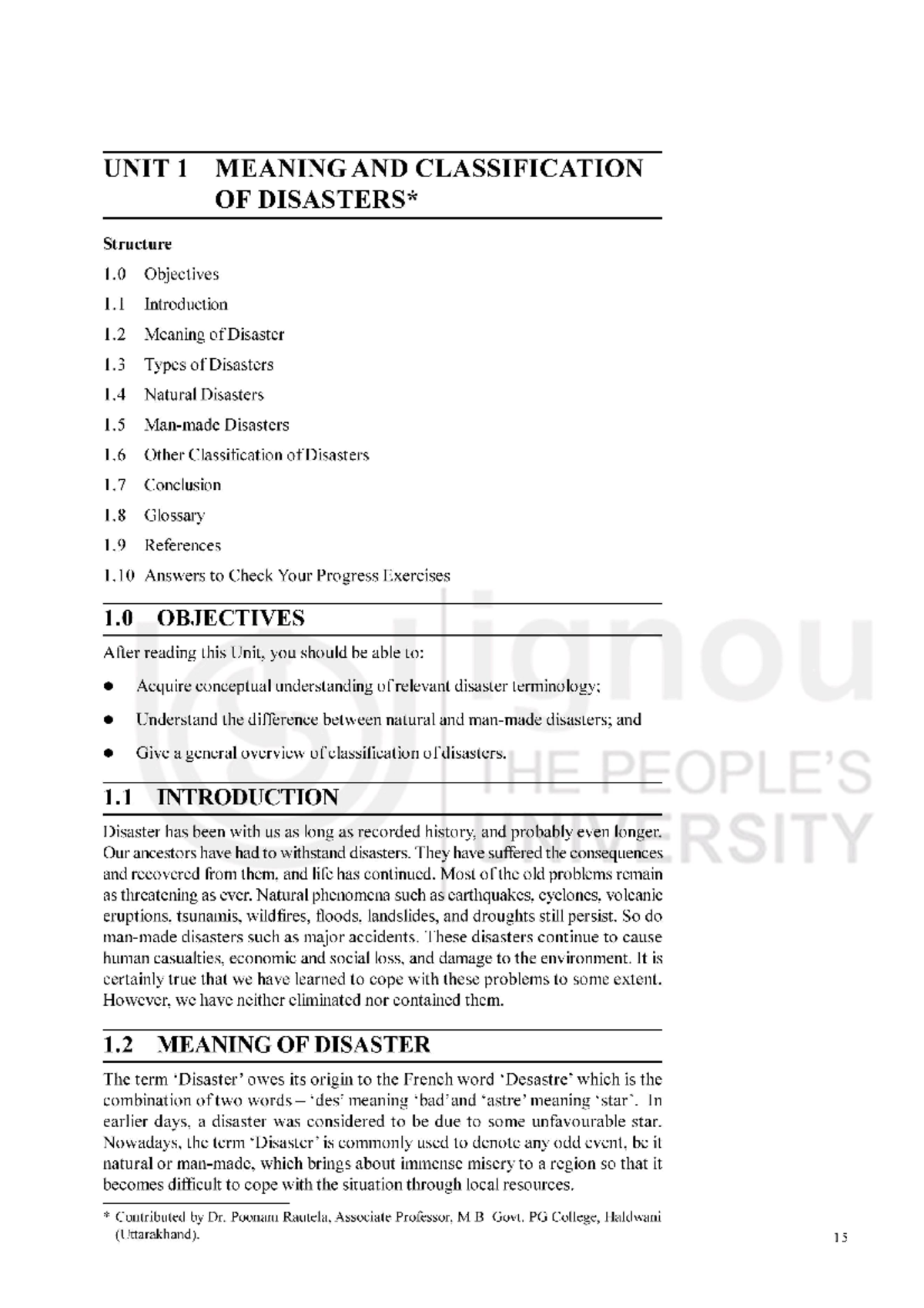 Unit 1 Disaster Management - B A Honours Psychology - Studocu