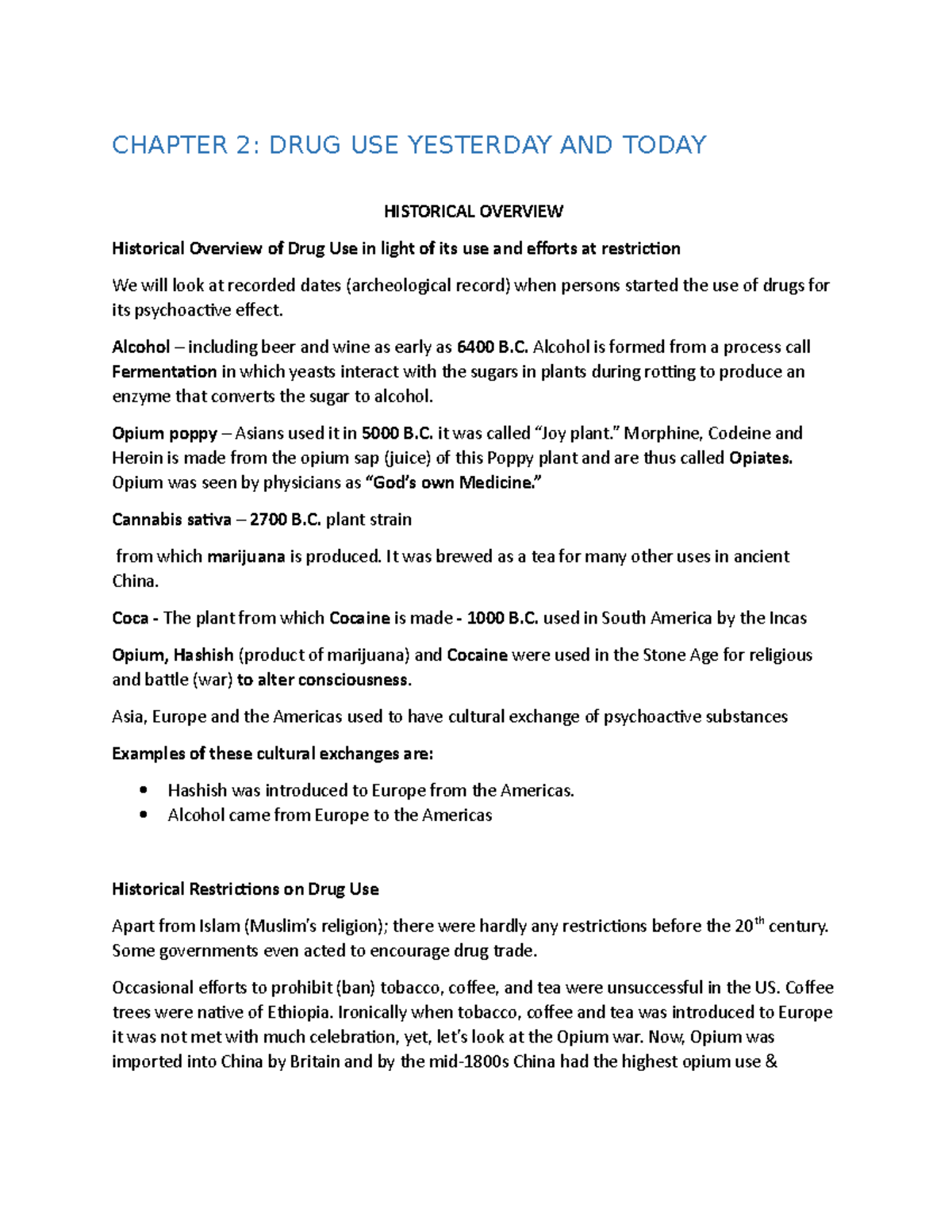 Chapter 2 - Drug And Behavior Lecture Notes - CHAPTER 2: DRUG USE ...