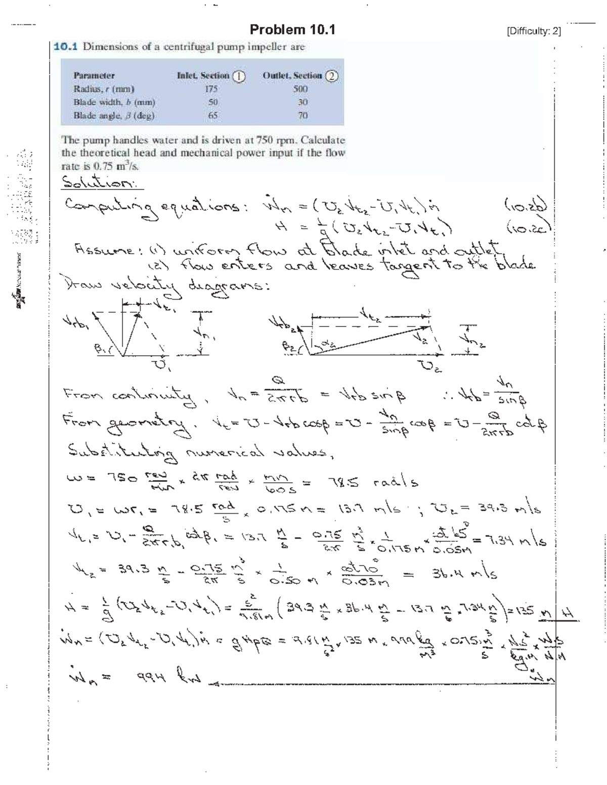 10. Fluid Machinery - Given: Geometry of centrifugal pump Find ...