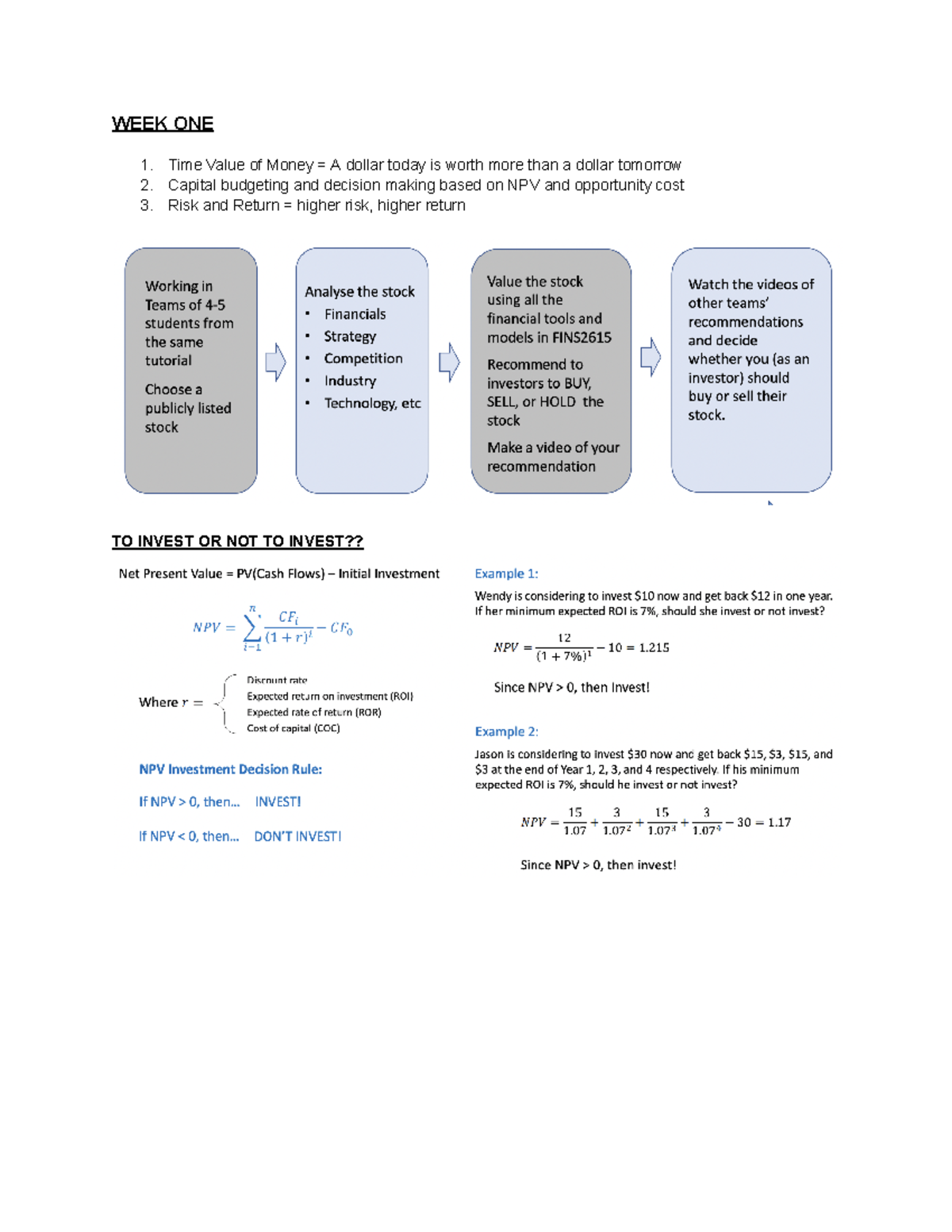 FINS 2615 WEEK ONE Lecture Notes - WEEK ONE Time Value of Money = A ...