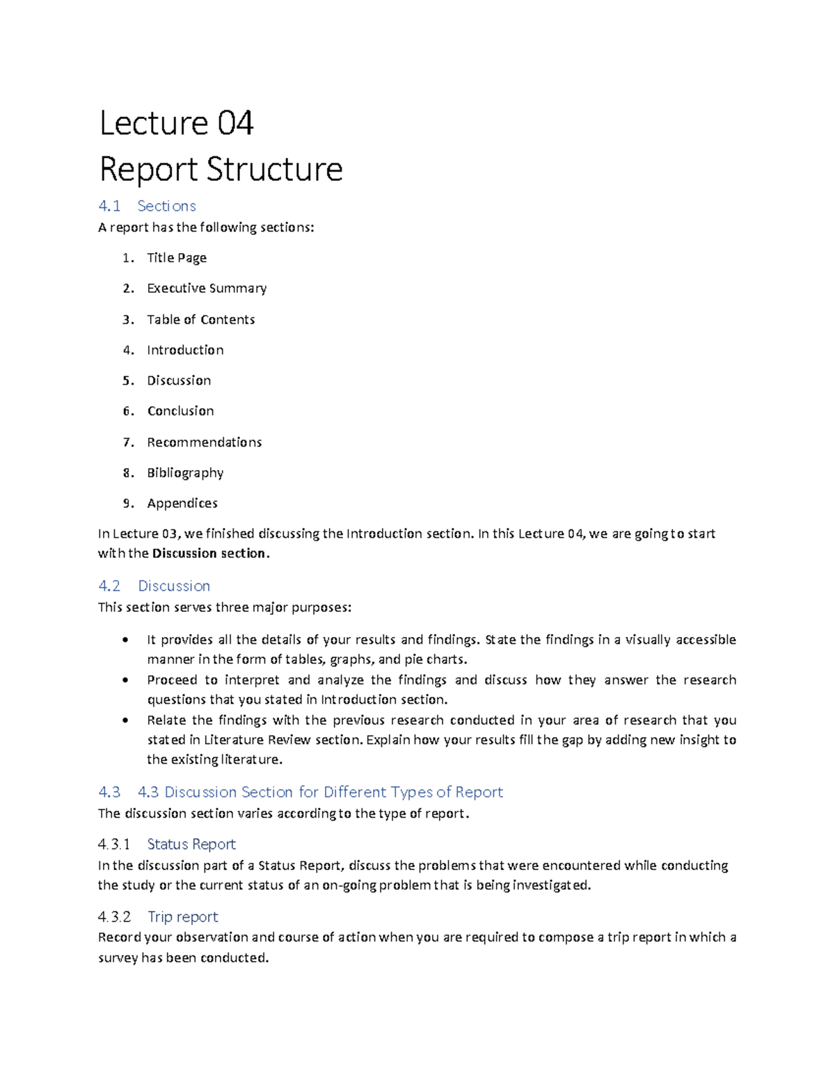 HUM102 Lecture 04 - Leacture Note 4 - Lecture 04 Report Structure 4 ...